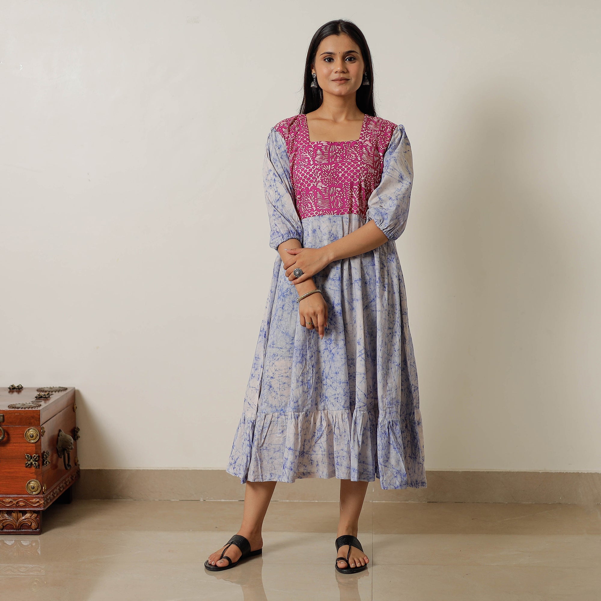 ITOKRI CASUALS Blue - Hand Batik Printed Cotton Flared Dress 03 - view 2
