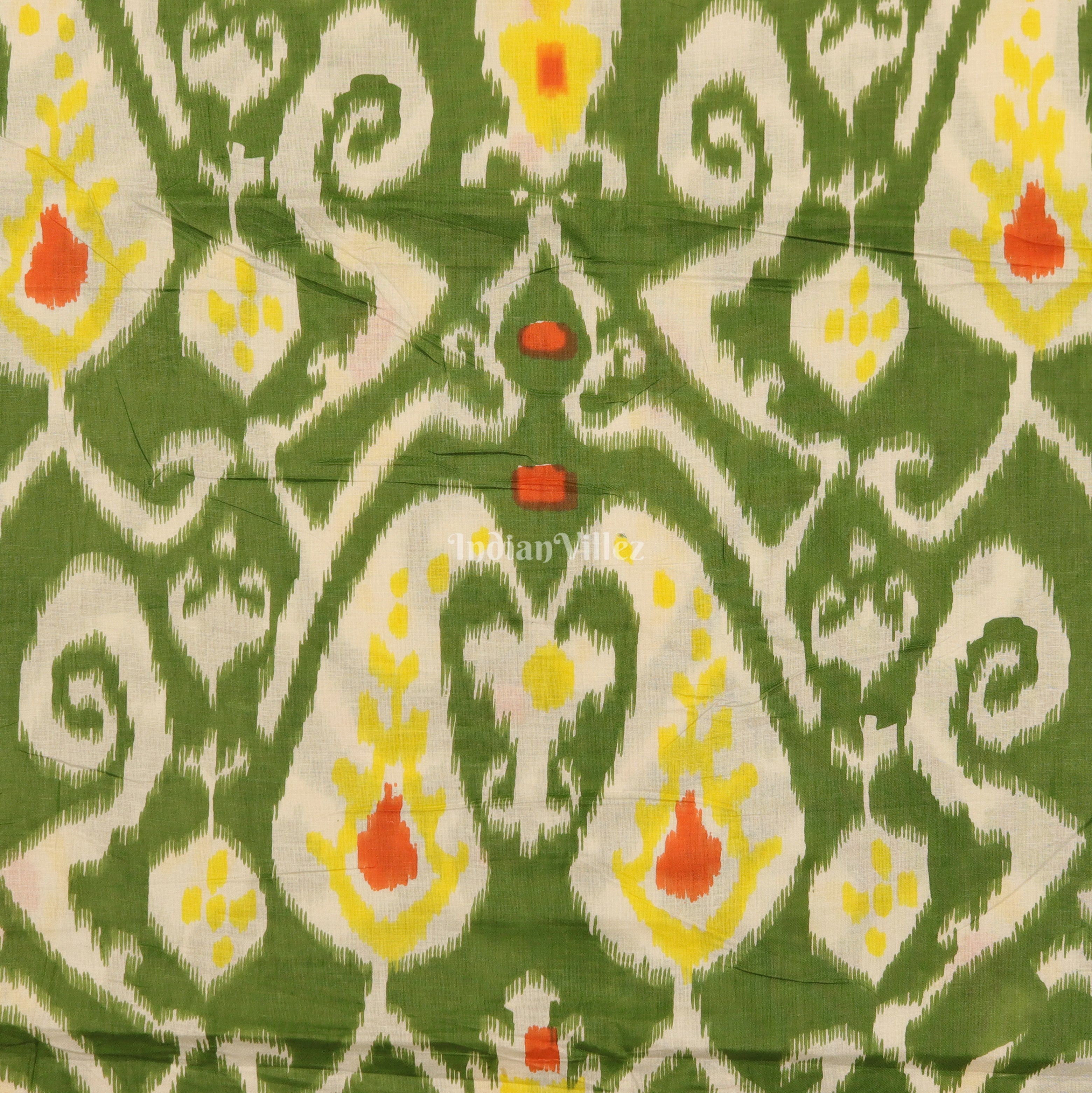 IndianVillèz Green White Hand Block Printed Cotton Fabric - view 2
