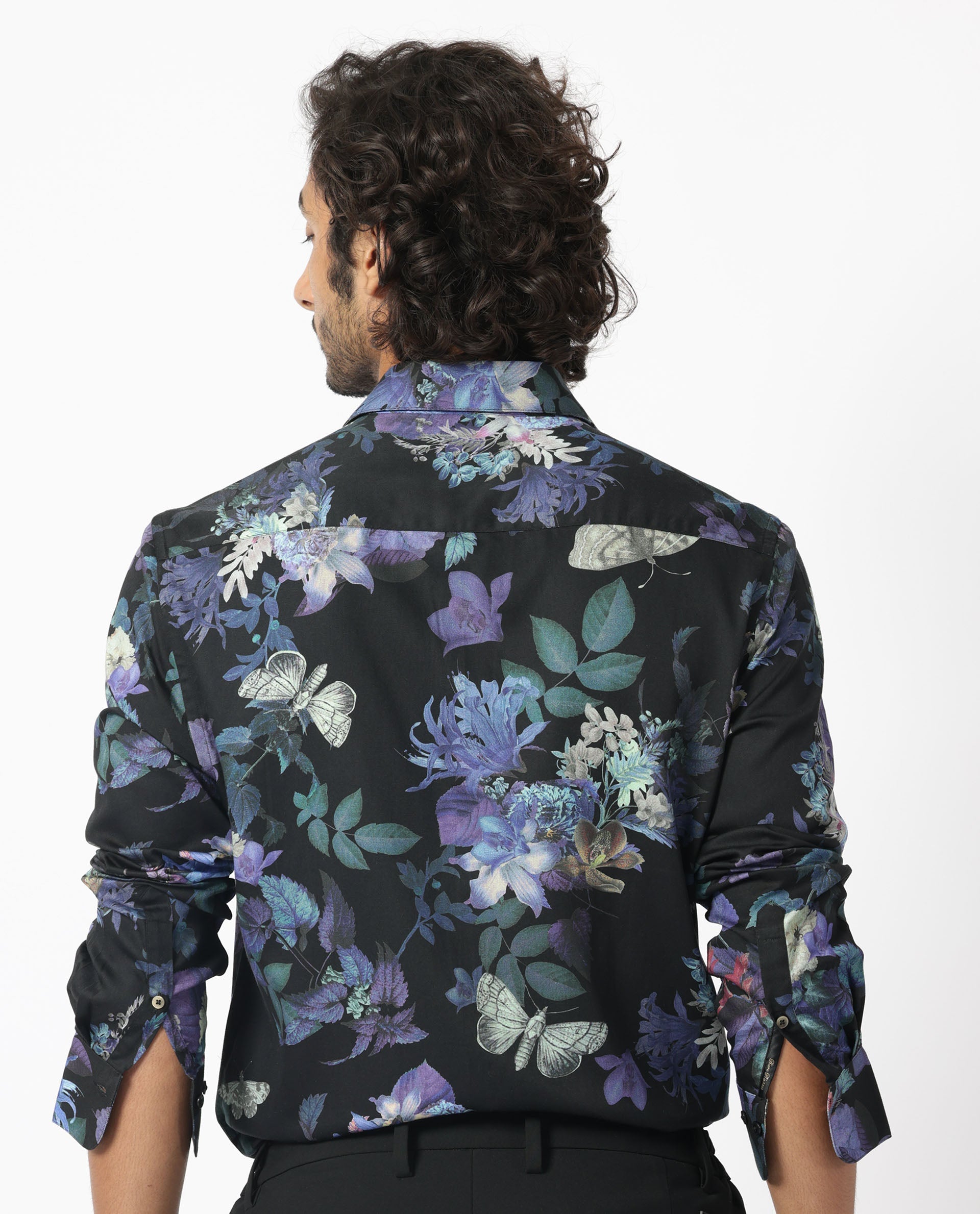 Rare Rabbit Men's Ease Black Cotton Modal Fabric Floral Print Full Sleeves Shirt - view 9