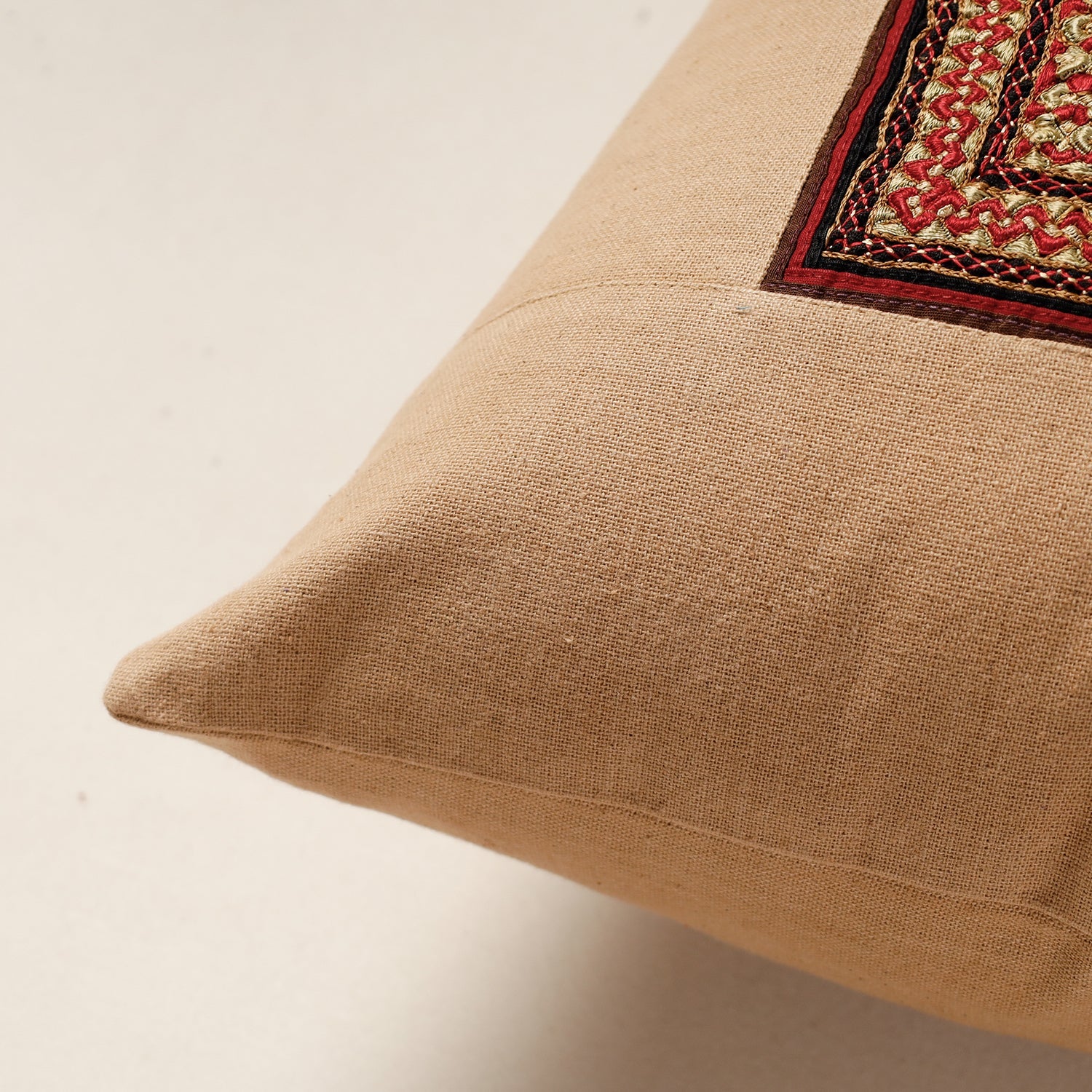 QASAB Beige - Kutch Neran Hand Embroidery Cotton Cushion Cover (16 x 16 in) - view 2