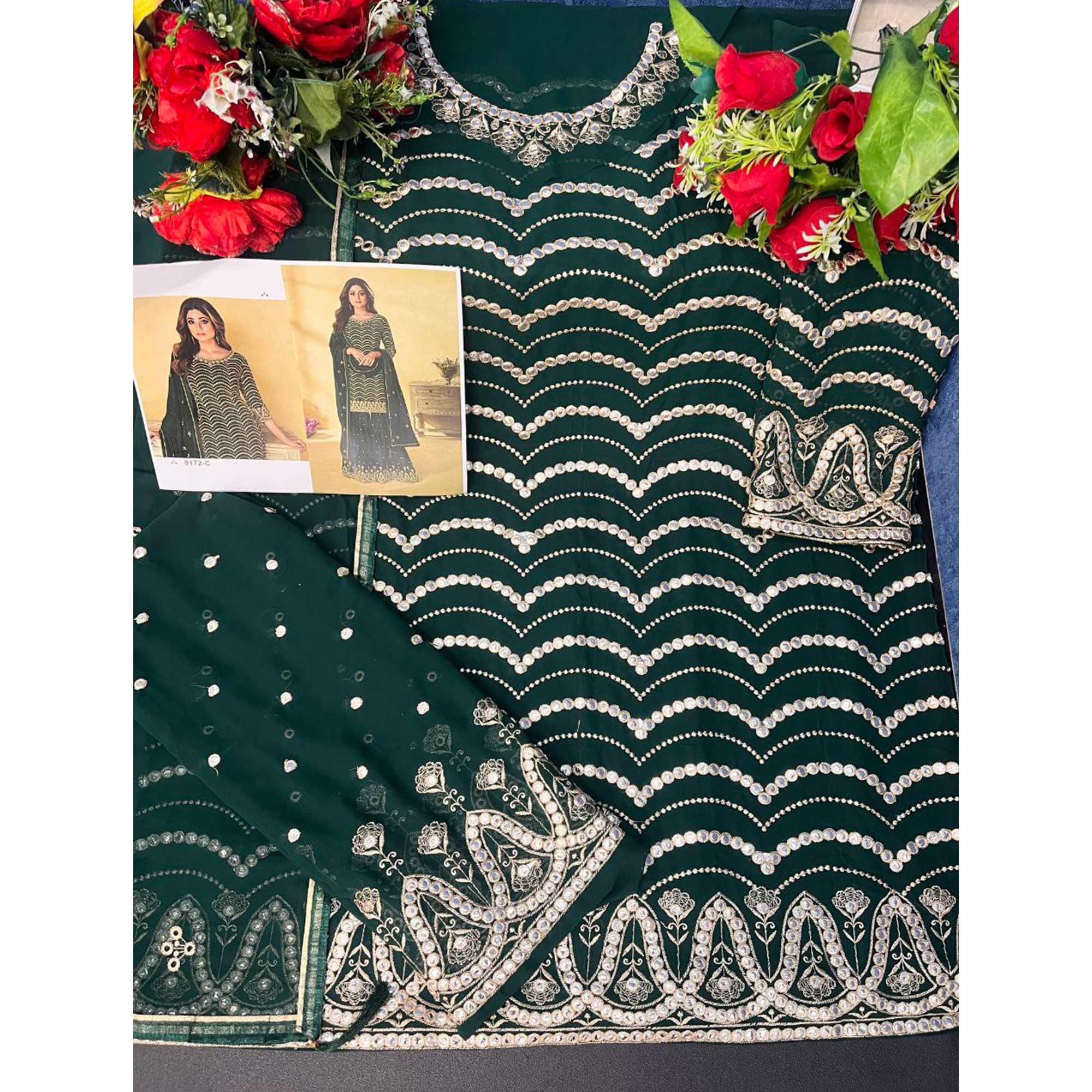Peachmode Morpich Embroidered Georgette Sharara Suit - view 5