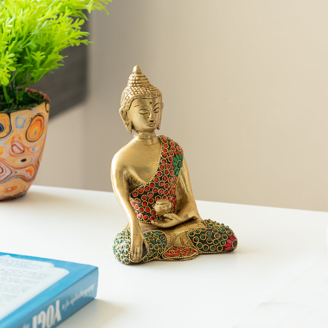 Showpiece idol hand-etched – EXCLUSIVELANE 'Divine Brass Buddha' Showpiece Idol (Hand-Etched, 0.9 Kg)