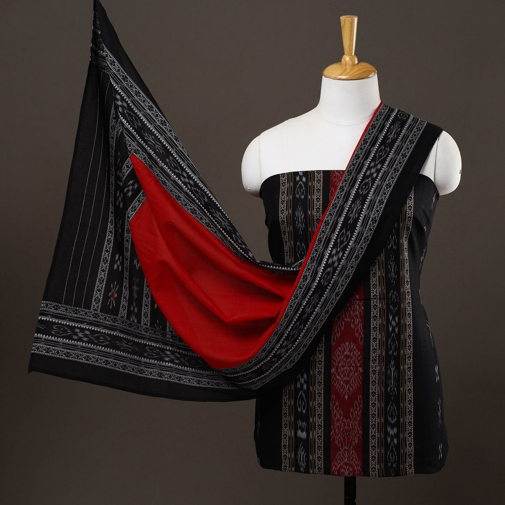 ASHOKA ASSEMBLE - CELEBRATING CRAFTS OF ODISHA Black - 2pc Handloom Cotton Sambalpuri Ikat Dress Material 05