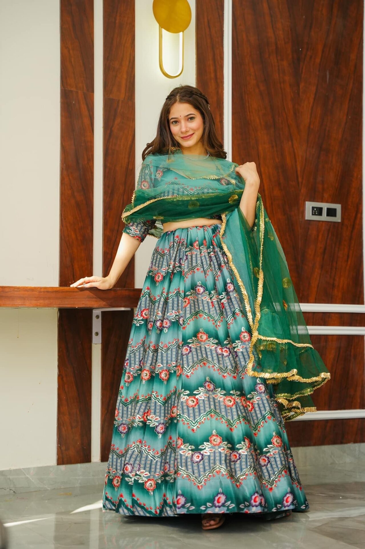 Idaho-o Green silk embroidered lehenga choli set - view 6
