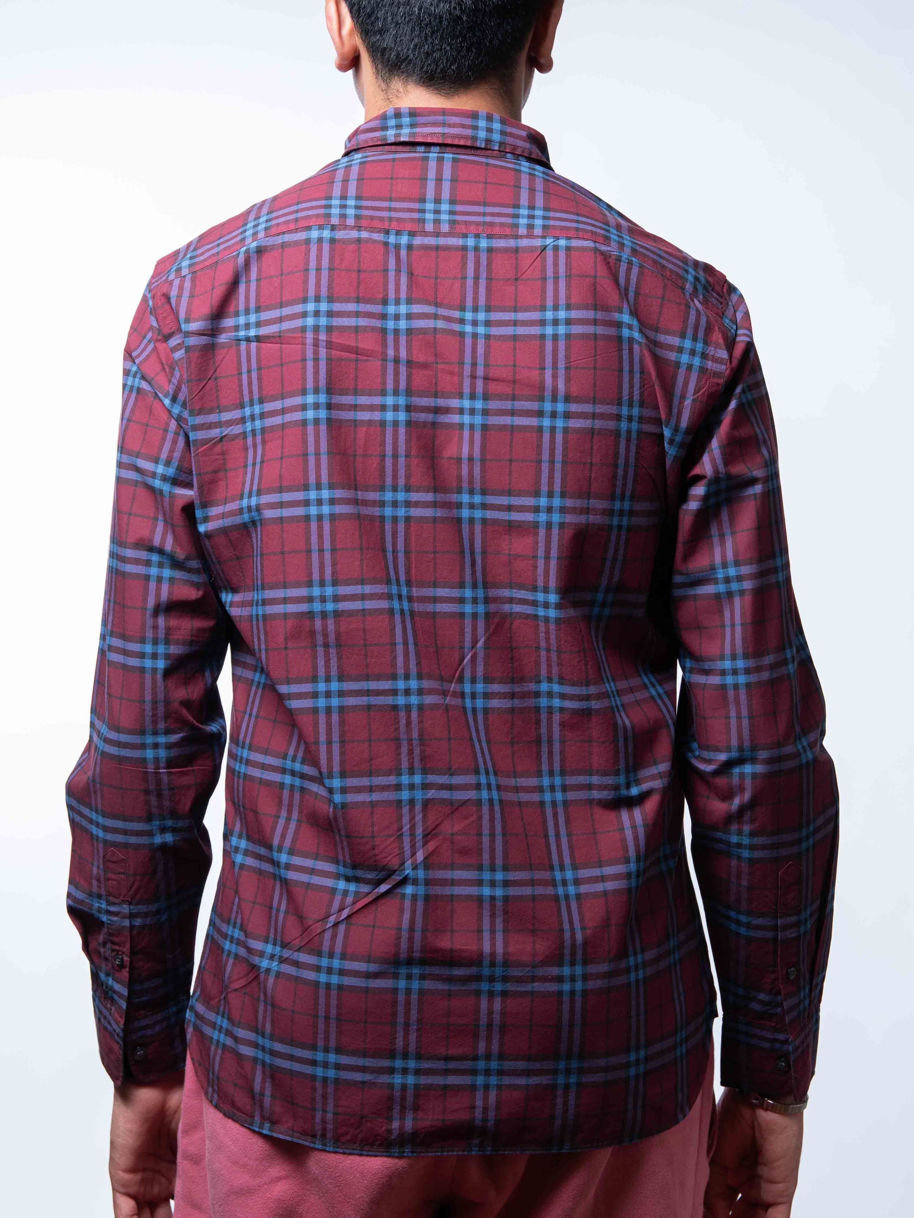 Burberry Alexander Men's Crimson Red/Blue Checked Shirt - view 3