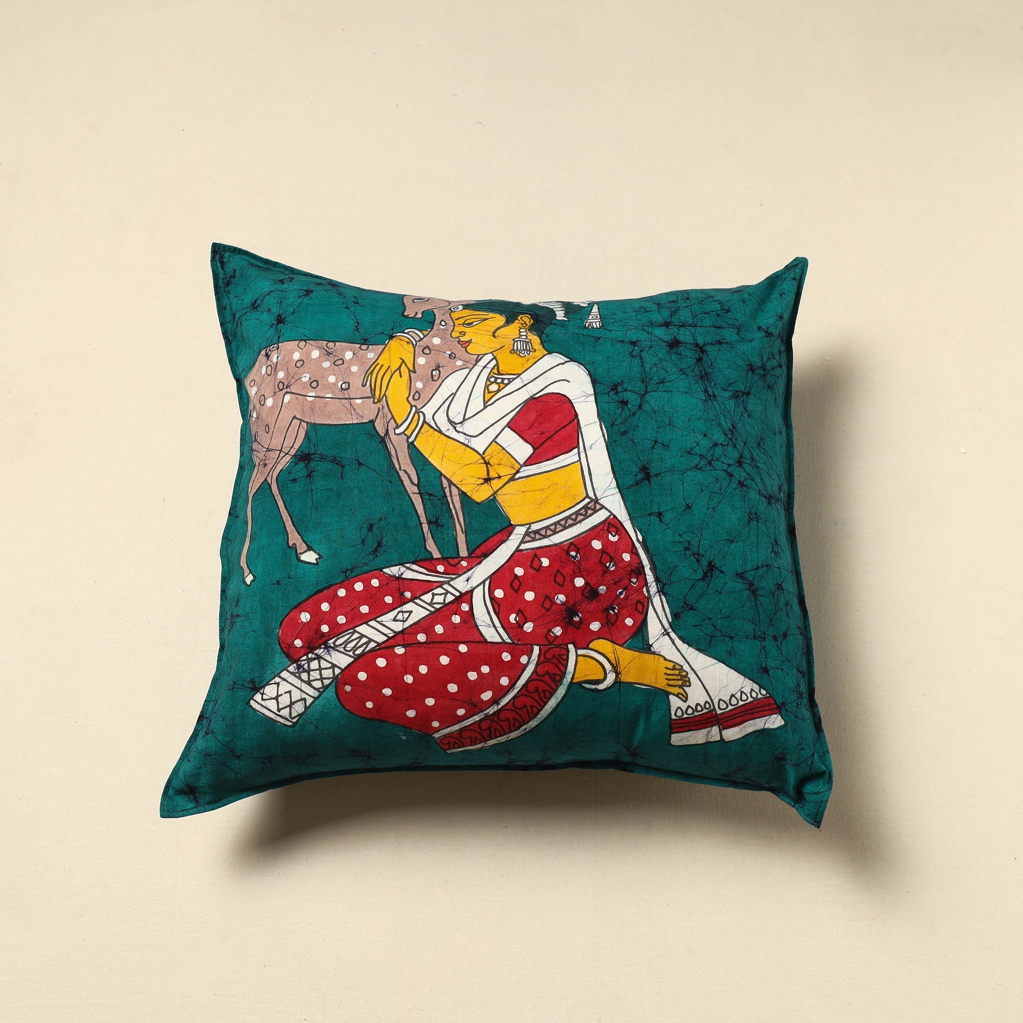 KACHCHH JI CHHAAP Green - Pure Cotton Hand Batik Cushion Cover (18 x 18 in) 10