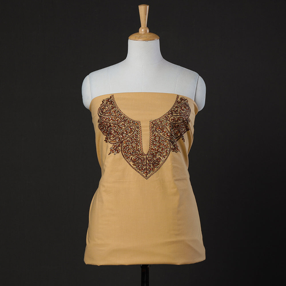ITOKRI CRAFTS INITIATIVE Brown - Kashida Embroidery Cotton Kurta Material by Zahoor from Kashmir - 2.65 M