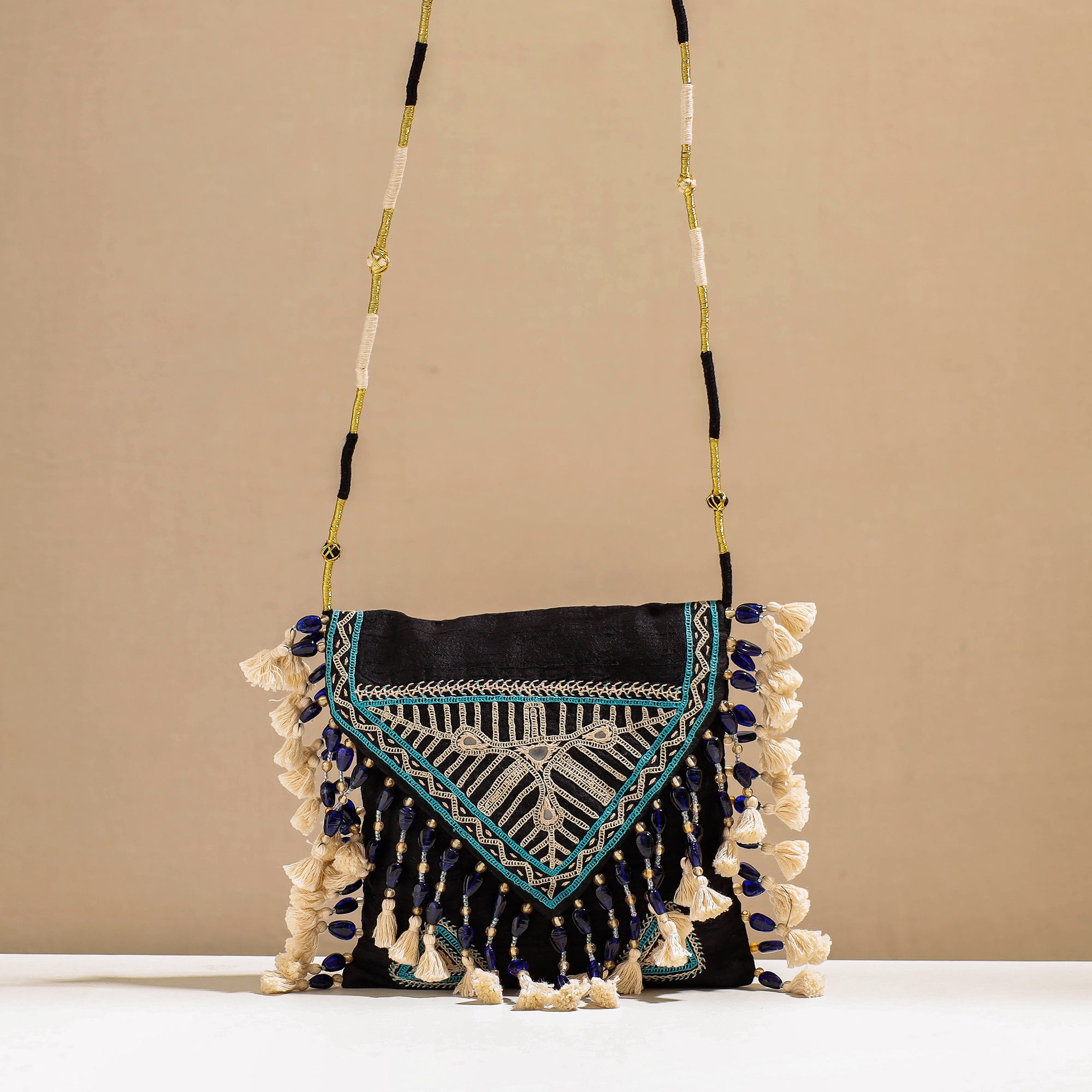 Black - Kala Raksha Rabari Hand Embroidery Sling Bag - view 2