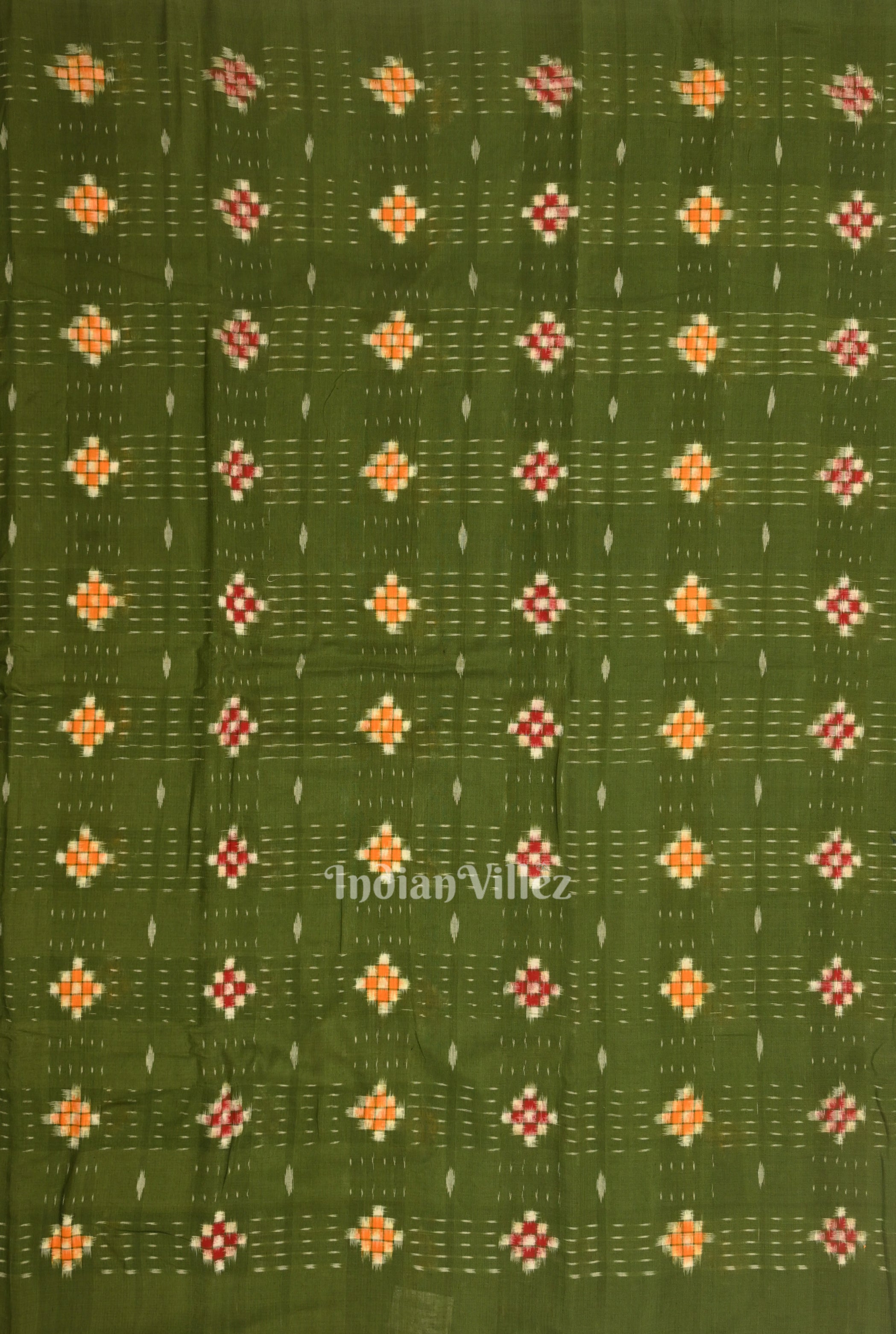 IndianVillèz Mehendi Green Odisha Ikat Sambalpuri Pasapali Cotton Fabric - view 3