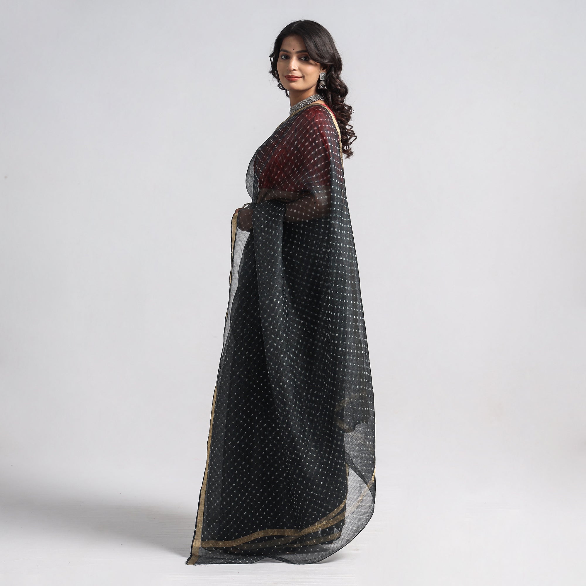 LEHARIYA BY BADSHAH MIYAN Black - Leheriya Tie-Dye Mothra Kota Doria Silk Saree - view 3