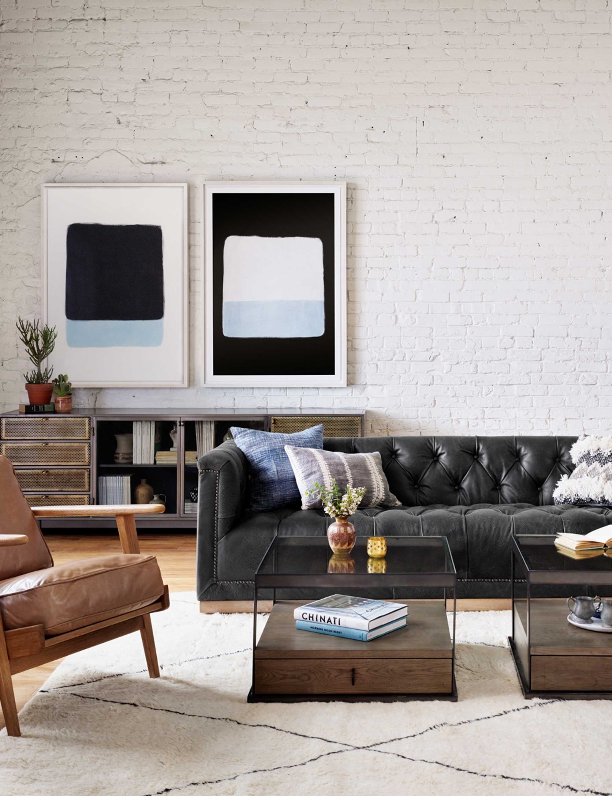 Lulu and Georgia Afia Leather Sofa, Distressed Black - view 2