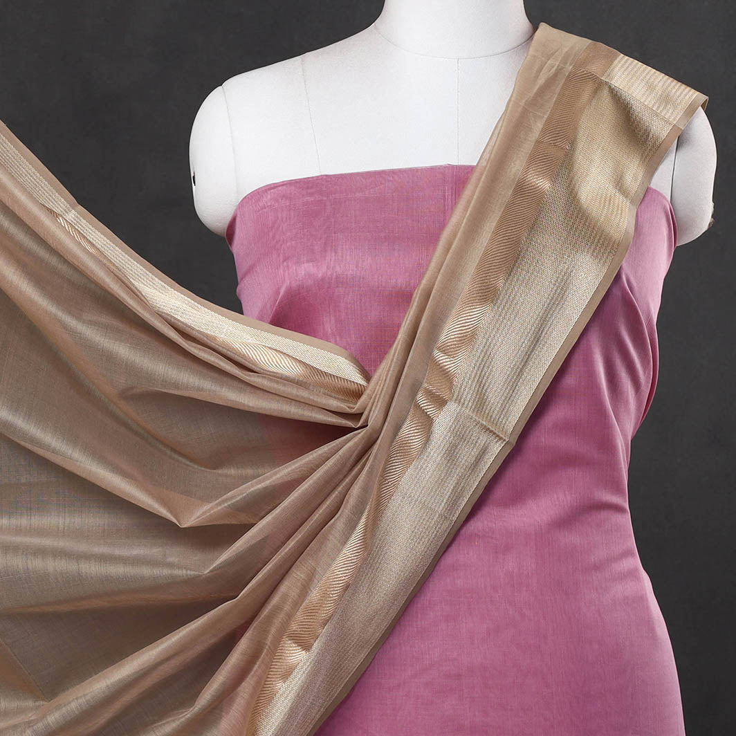 ITOKRI CRAFTS INITIATIVE Purple - 2pc Maheshwari Silk Handloom Suit Material Set with Resham Zari Border - view 3