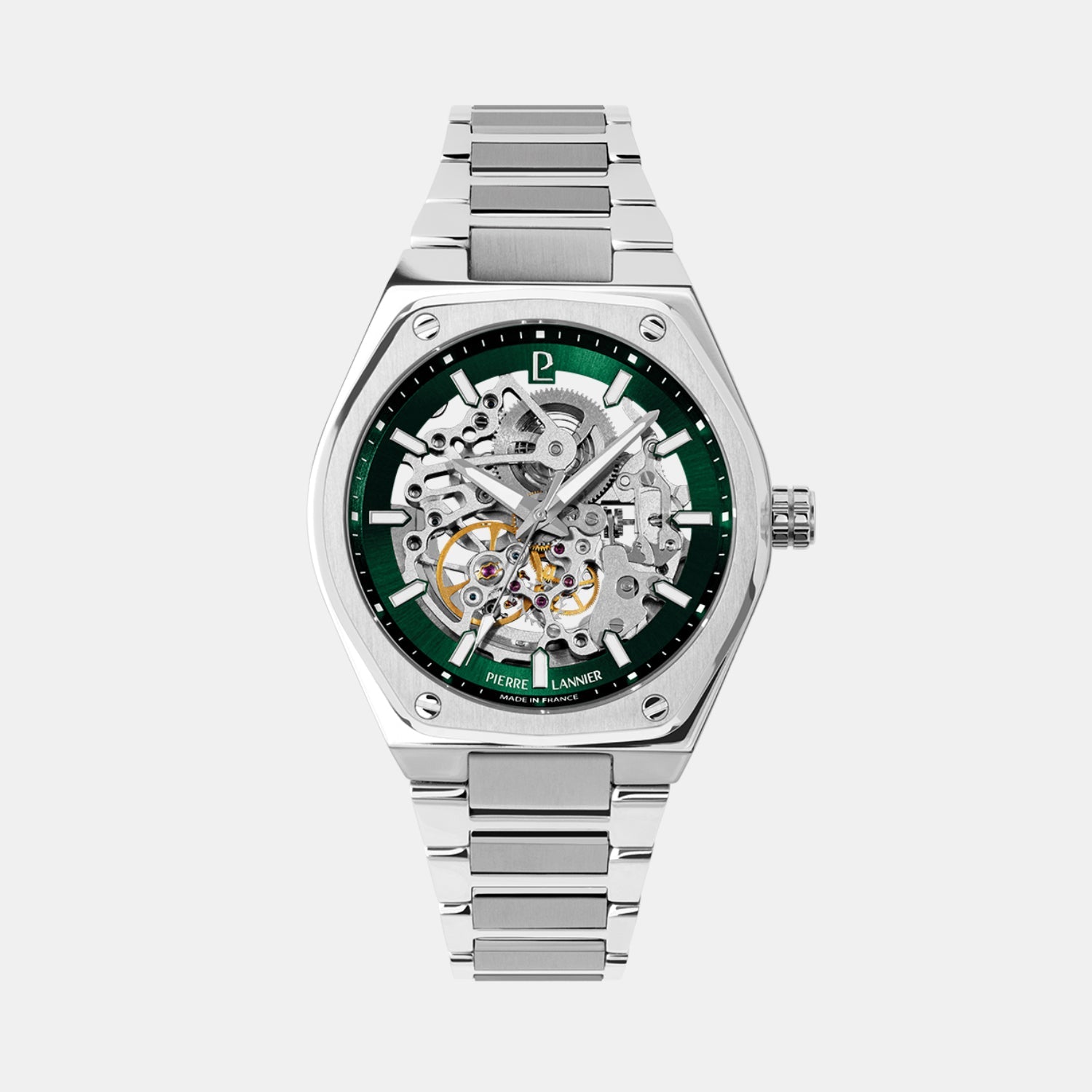Pierre Lannier Copilote Men Automatic Silver & Green Dial Analog Stainless Steel Watch 308G171