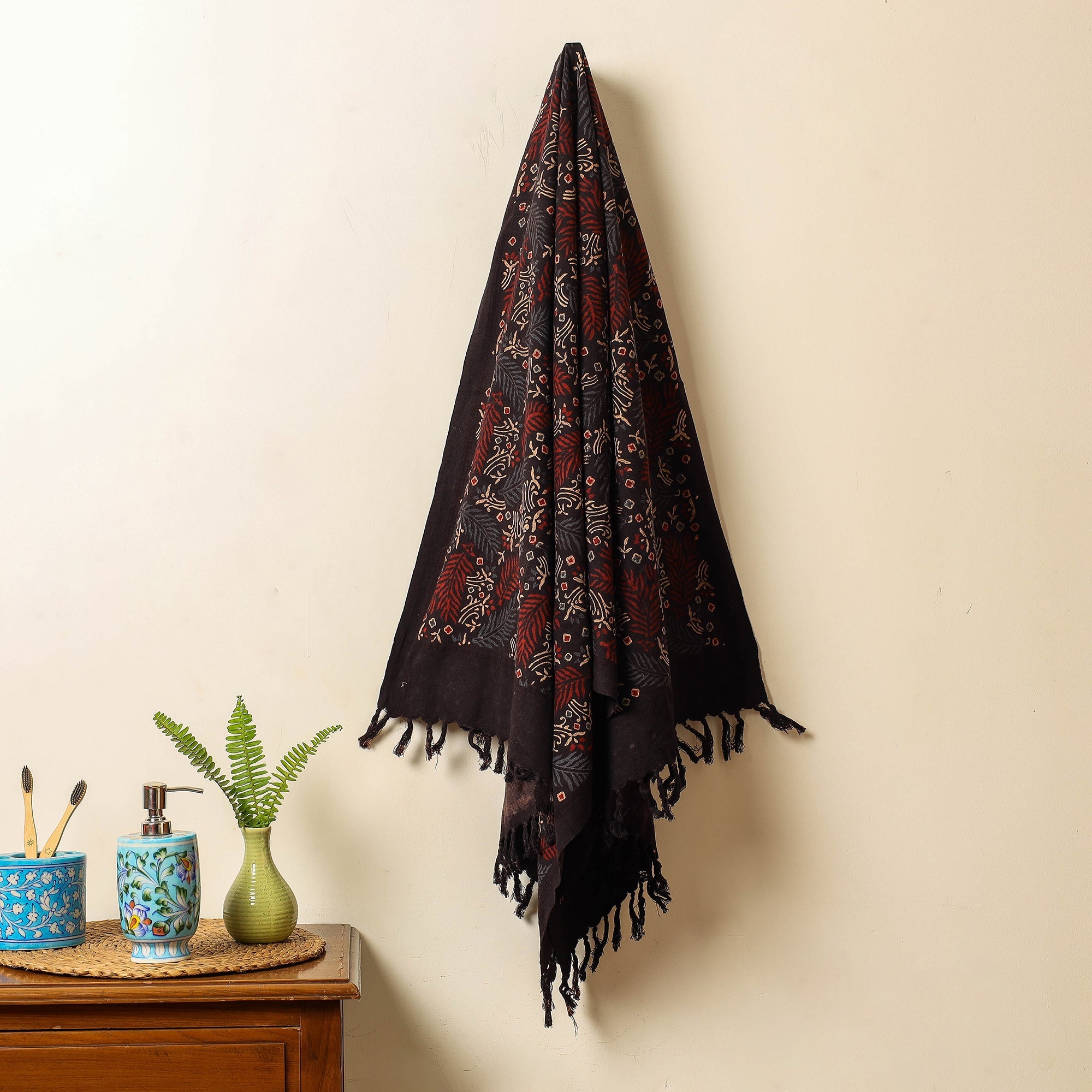 KACHCHH JI CHHAAP Black - Block Print Cotton Ajrakh Handloom Towel