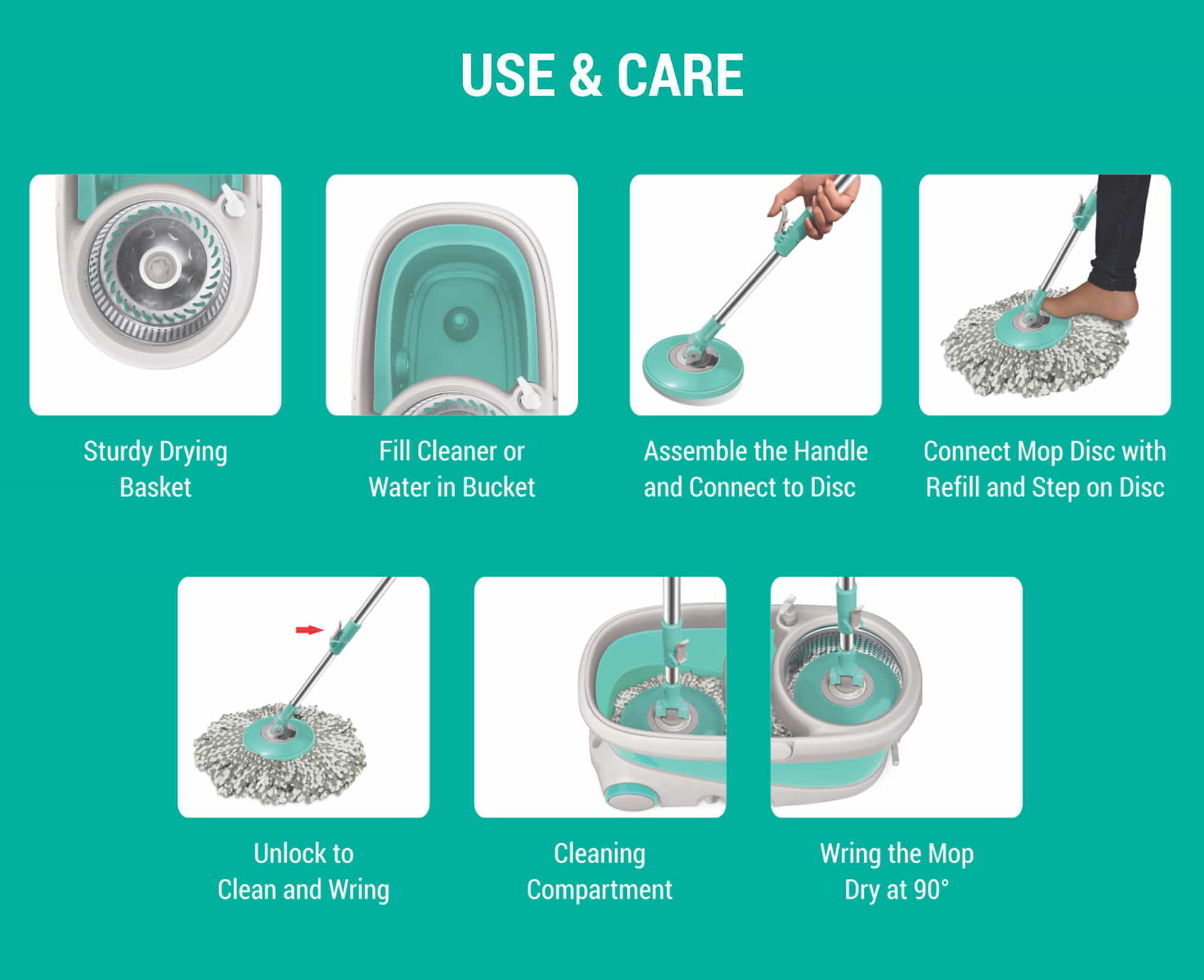 Prime Mop Cleaning Kit (Spotzero by Milton) – Aqua Green - view 6