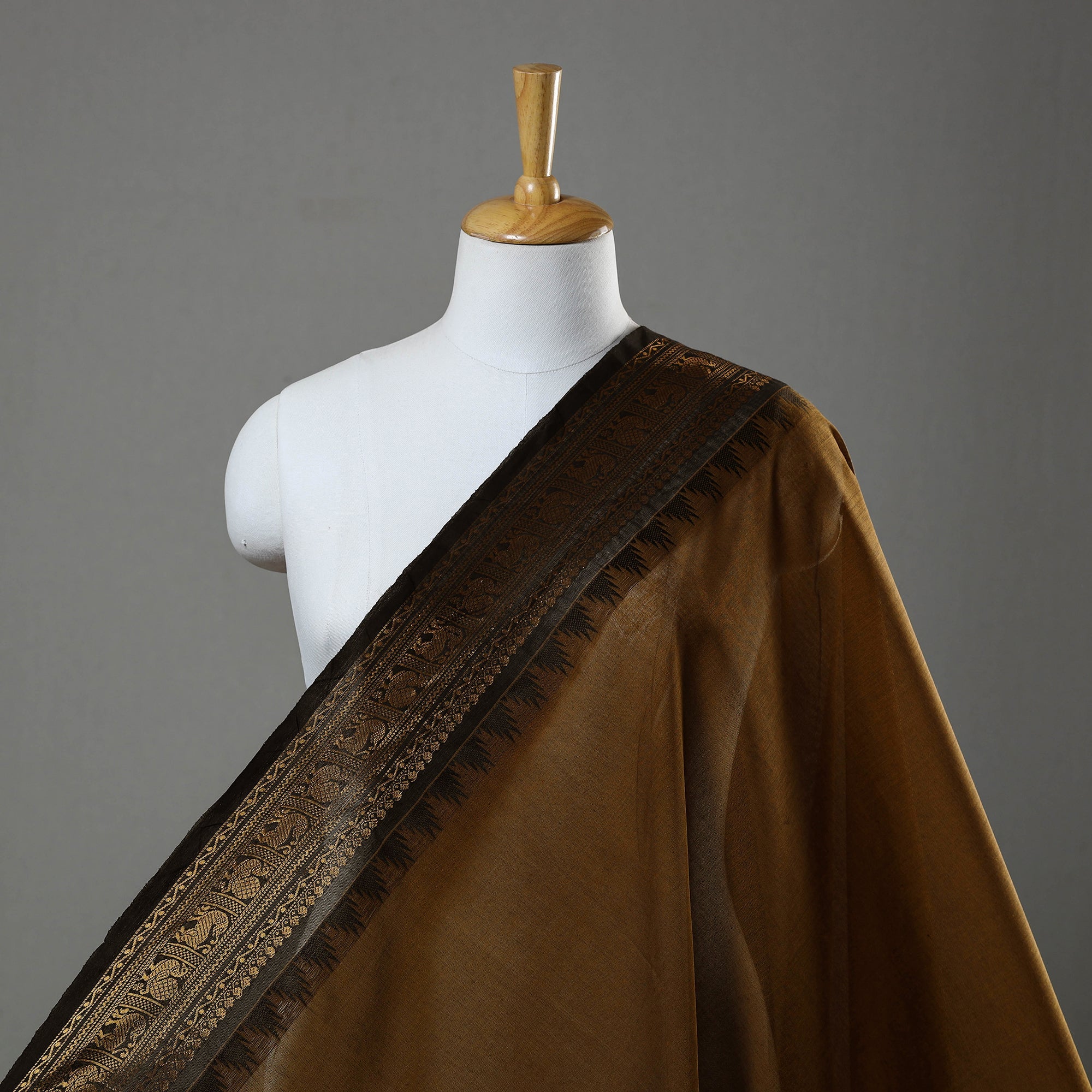 SOUTH KARGHA Brown - Cotton Kanchipuram Fabric with Thread Border 20