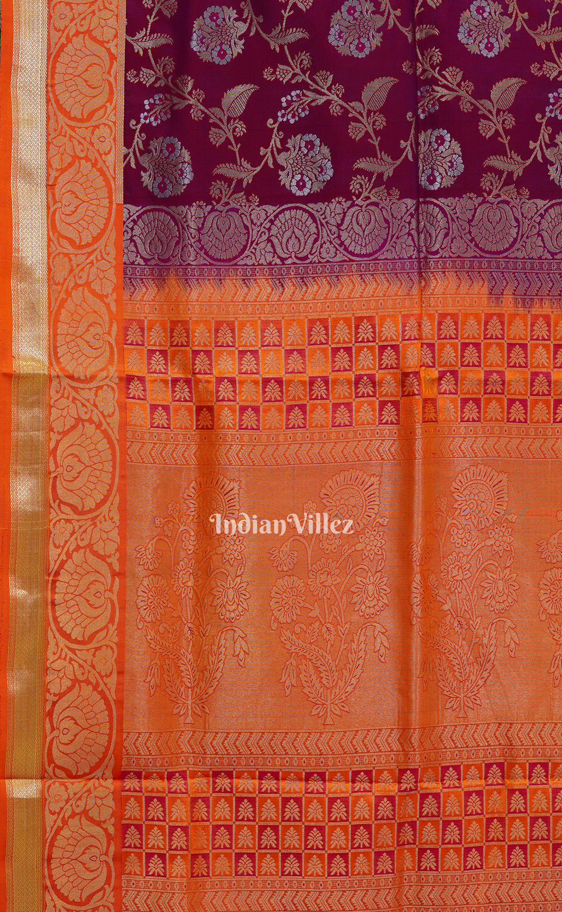 IndianVillèz Maroon Orange Pure Kanjivaram Soft Silk Saree - view 4