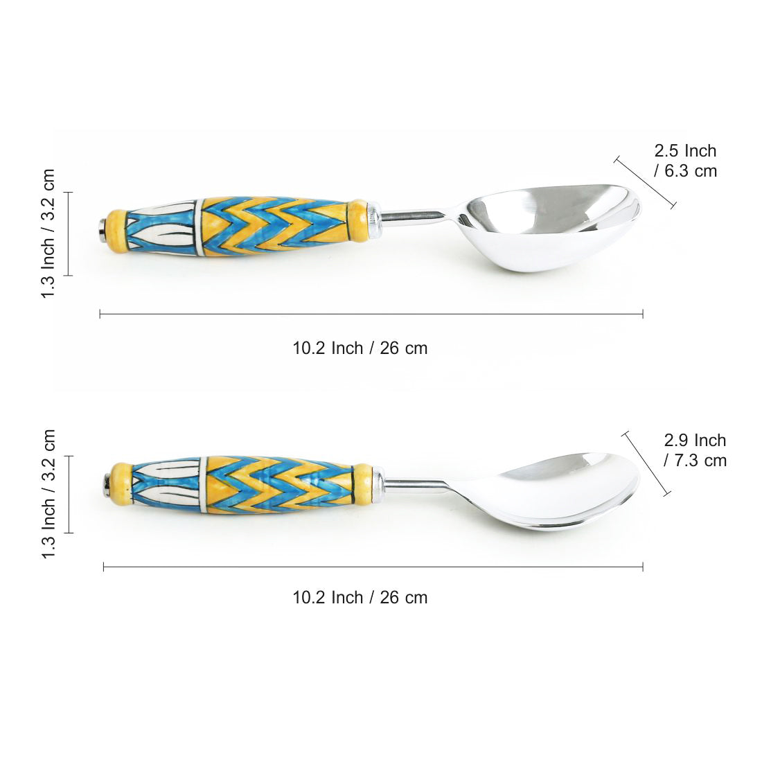 EXCLUSIVELANE 'The Mughal Paich Daar' Handpainted Serving Spoon Set In Stainless Steel & Ceramic (Set of 2) - view 5