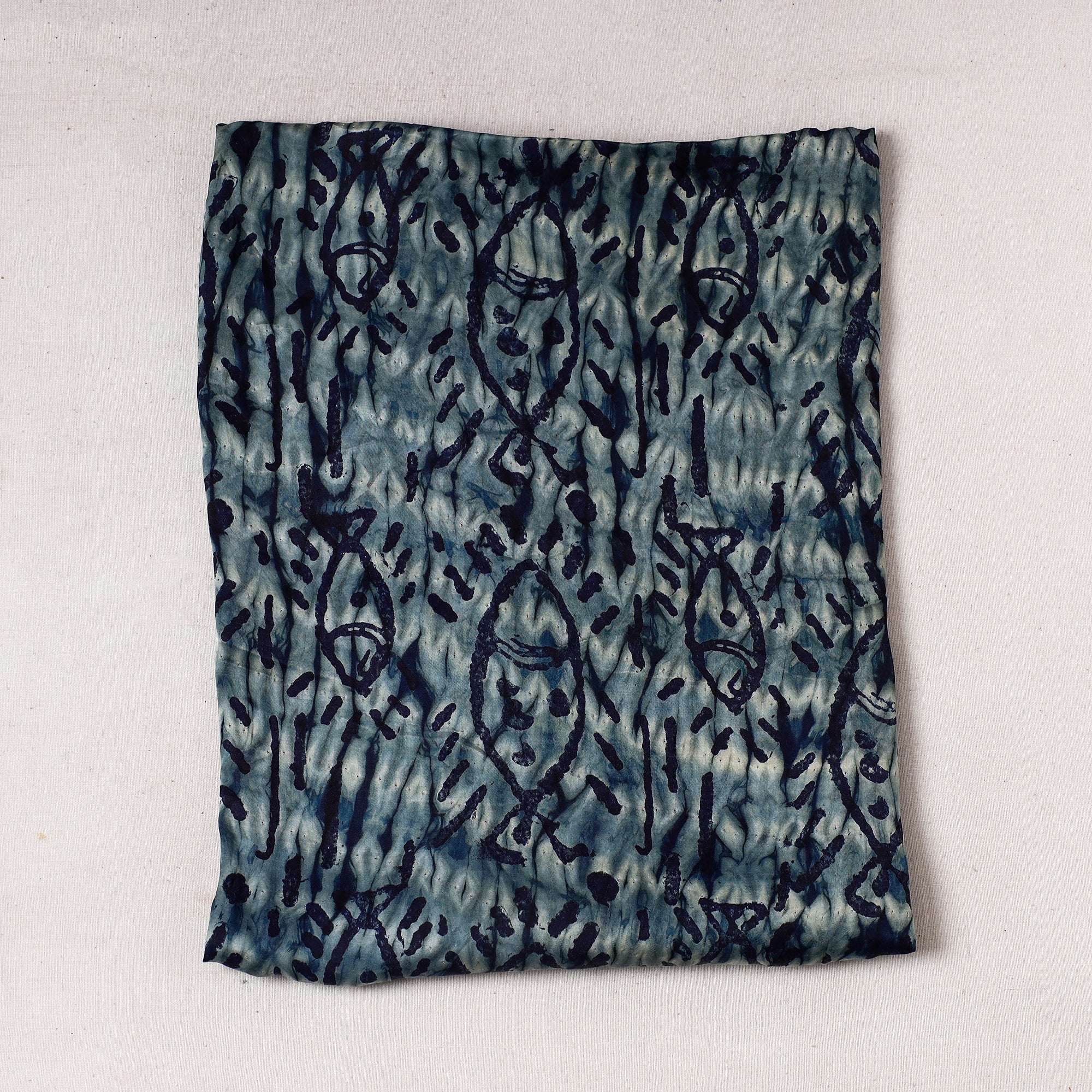 KACHCHH JI CHHAAP Blue - Ajrakh Block Printed Modal Silk Precut fabric - (0.8 meter)