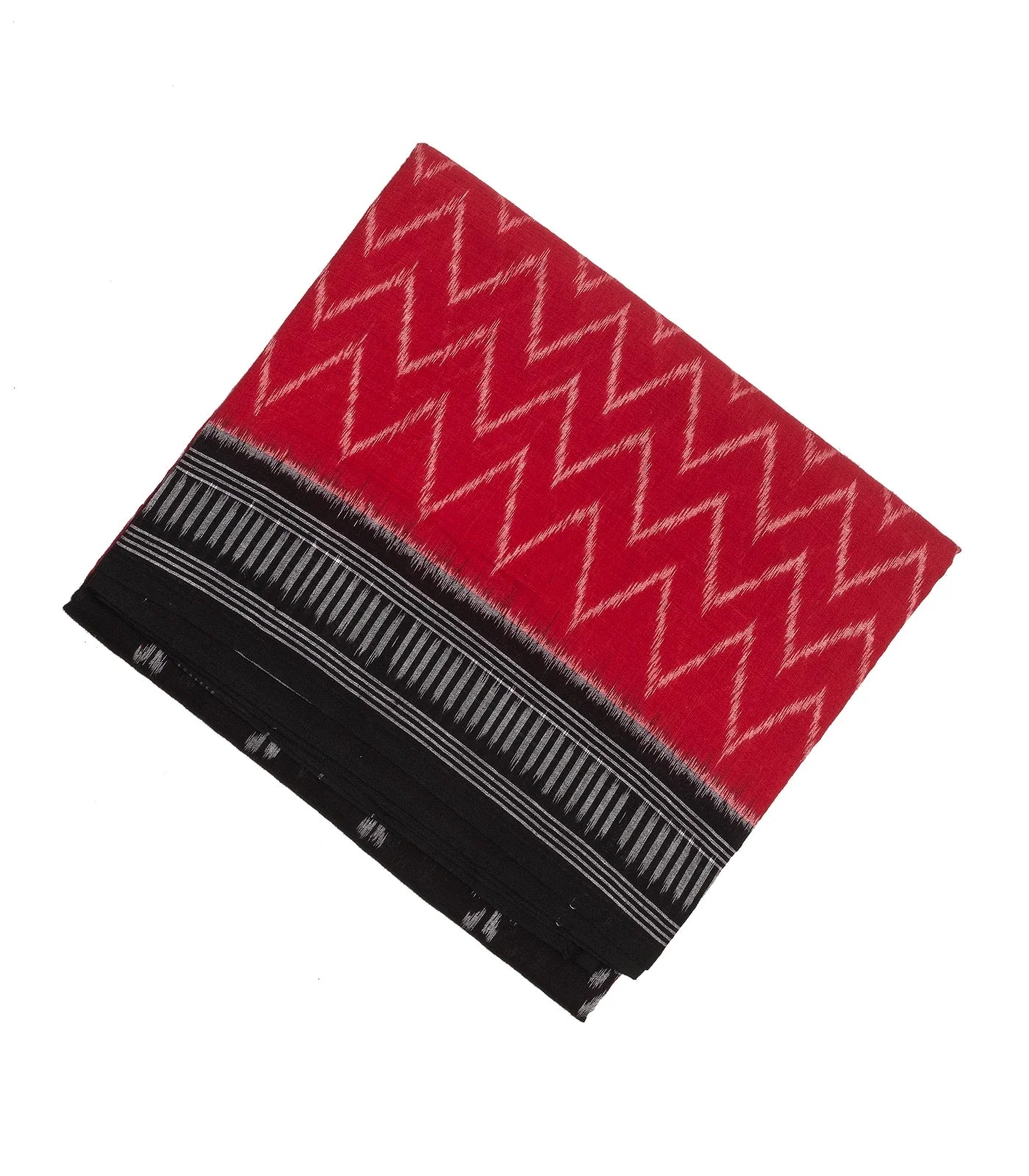 RmKV Red & Black Handwoven Orissa Cotton Saree With Tie & Dye Motifs