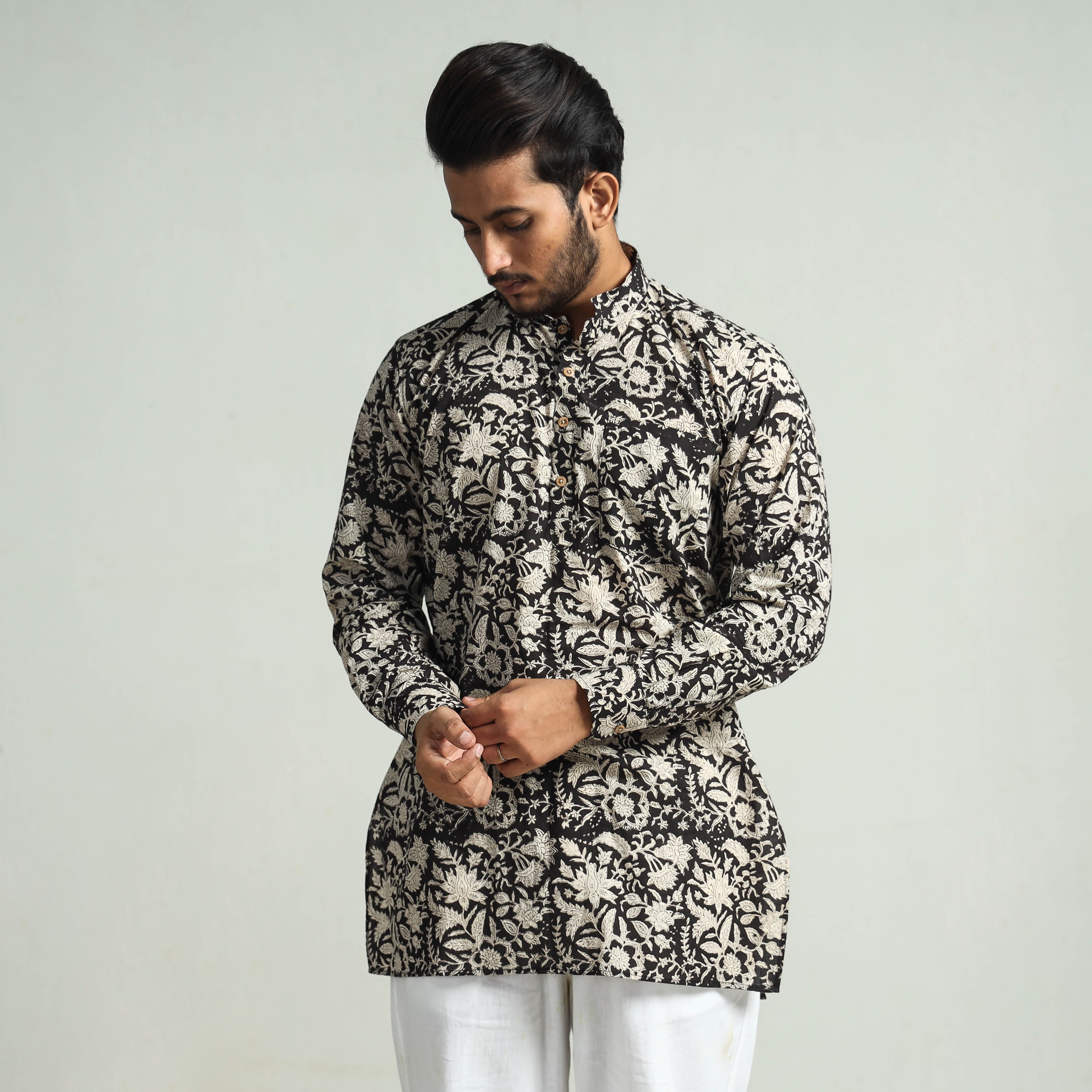 ITOKRI CASUALS Black - Bagru Block Printed Cotton Men Short Kurta - view 2