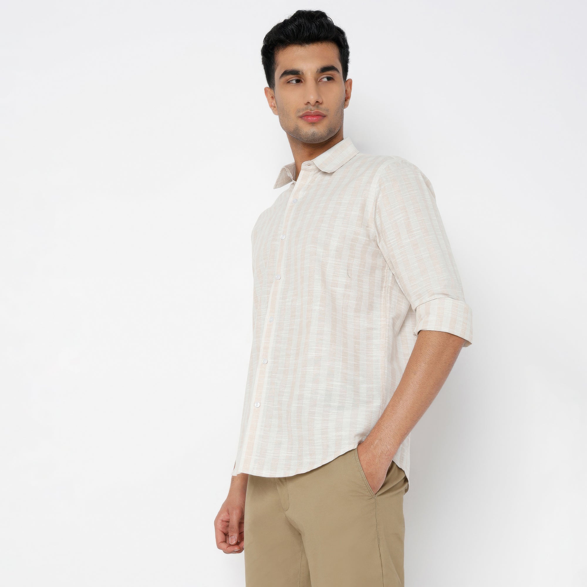 MARK & ALBERT Striped Linen Shirt – Beige