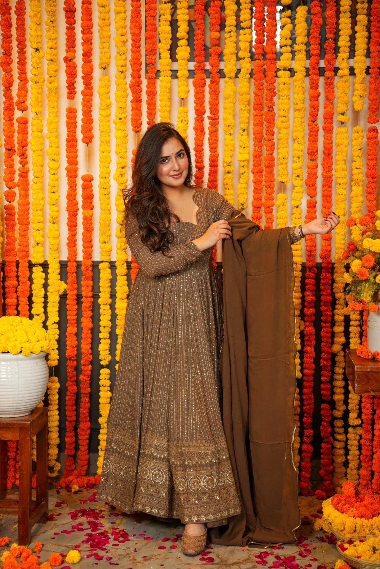 Idaho-o Mudstone georgette embroidered suit set
