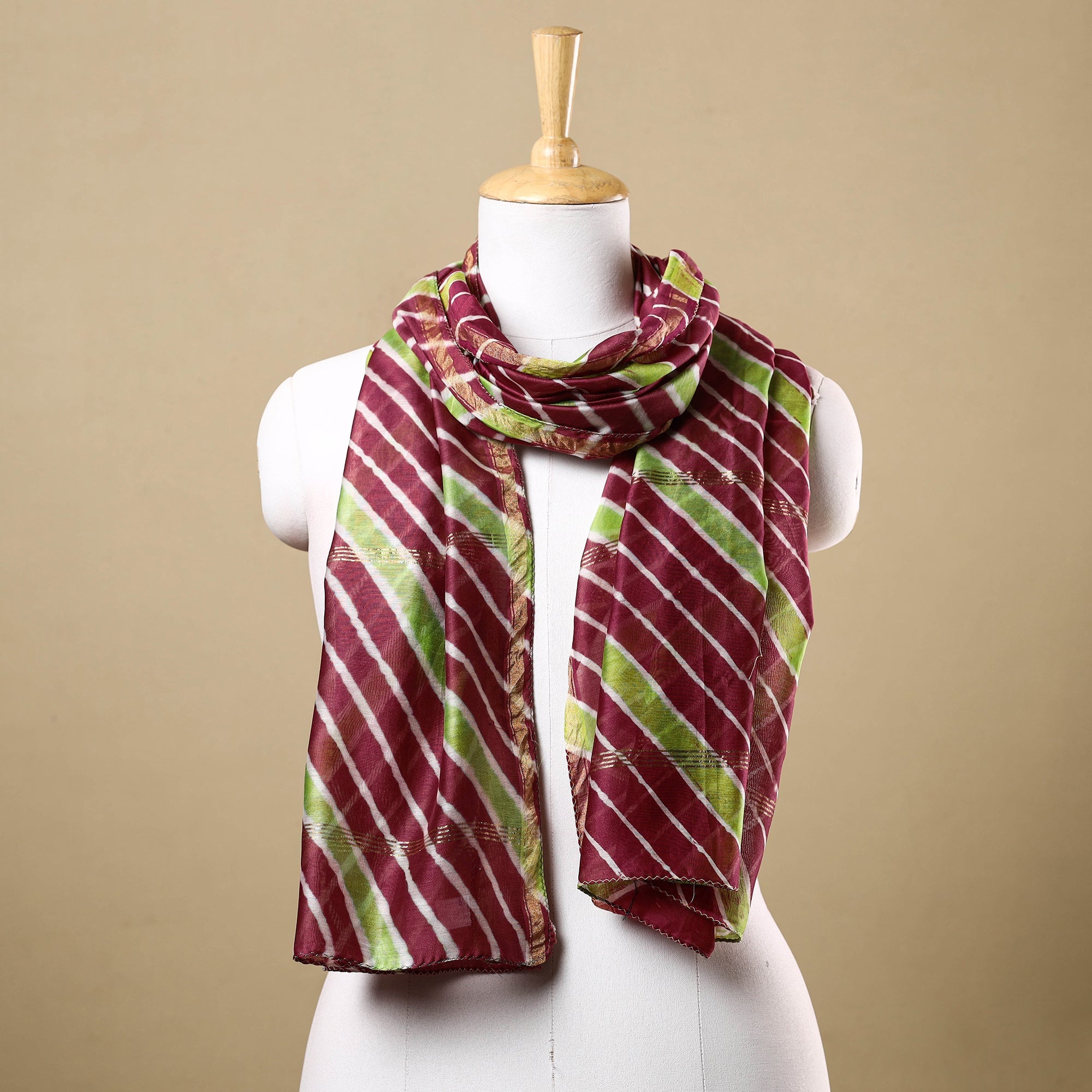 LEHARIYA BY BADSHAH MIYAN Brown - Leheriya Tie-Dye Chanderi Silk Handloom Stole with Zari Border 42
