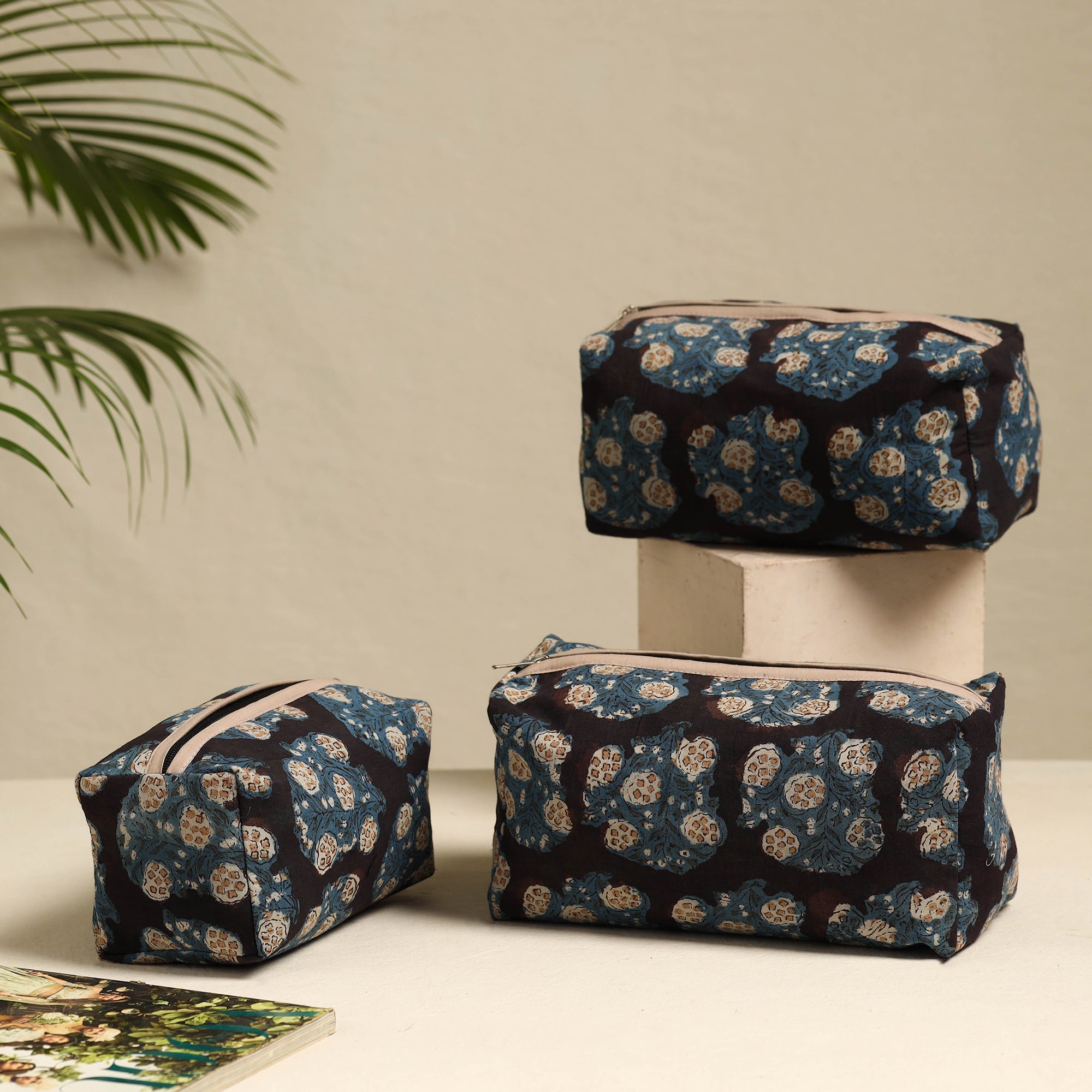 NOORI BAZAR Black - Handmade Cotton Toiletry Bags (Set of 3) 15