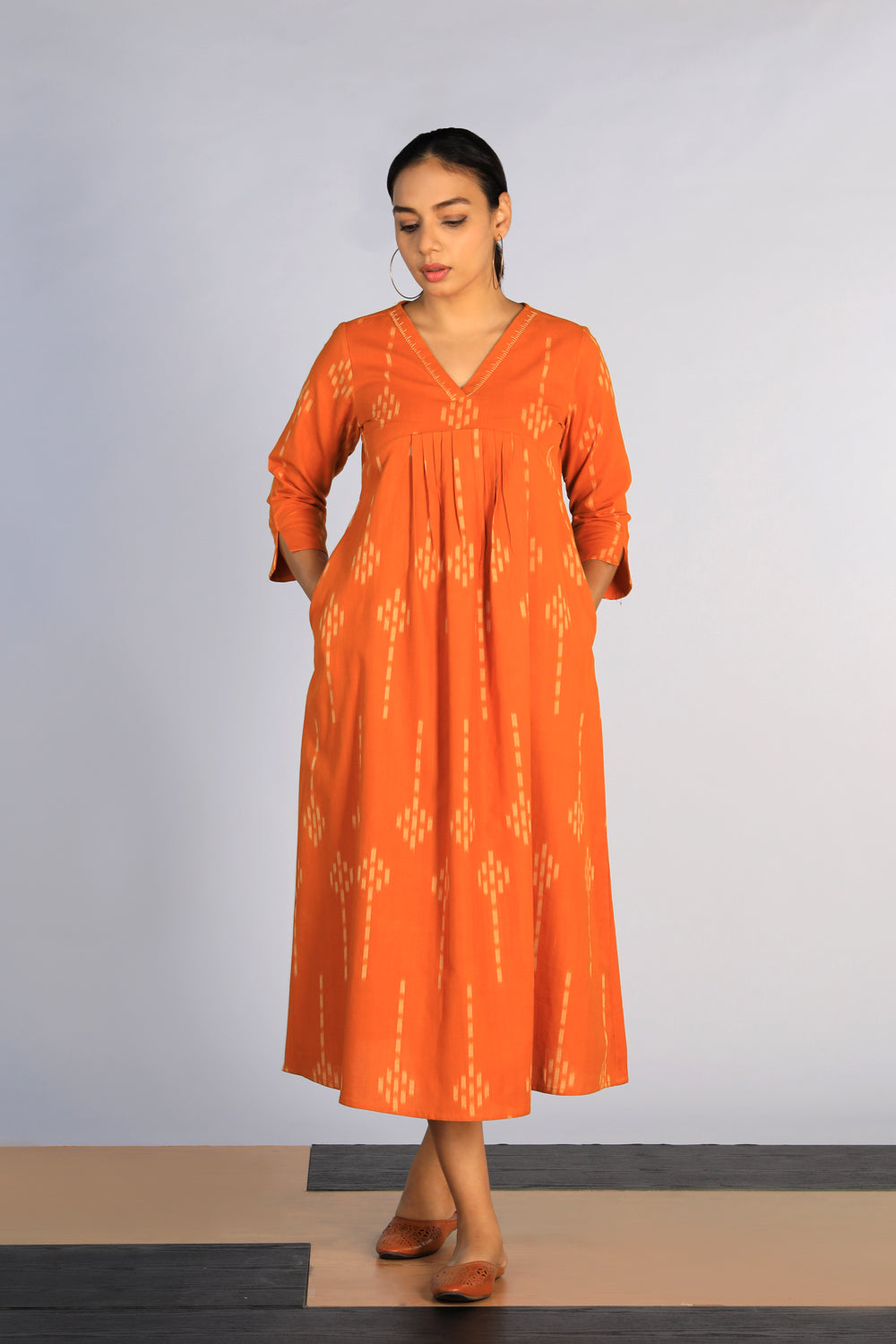 Kalanjali Ethnics Hand embroidered cotton Pochampally Ikat dress