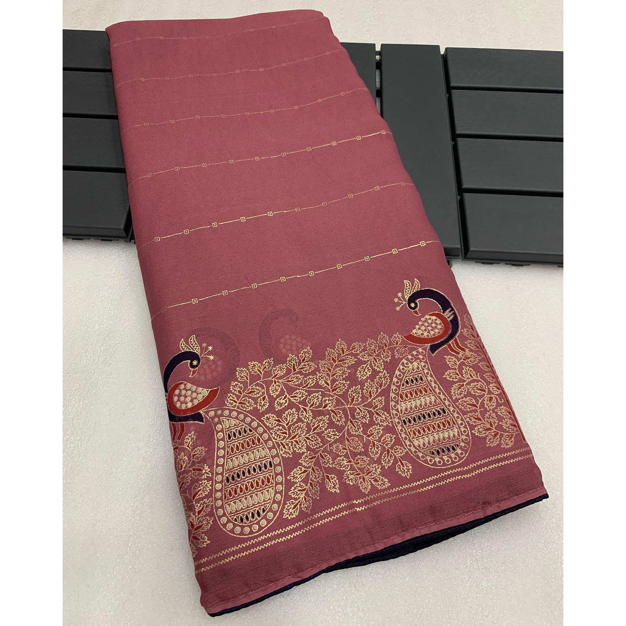 Peachmode Mauve Floral Foil Printed Georgette Saree - view 3