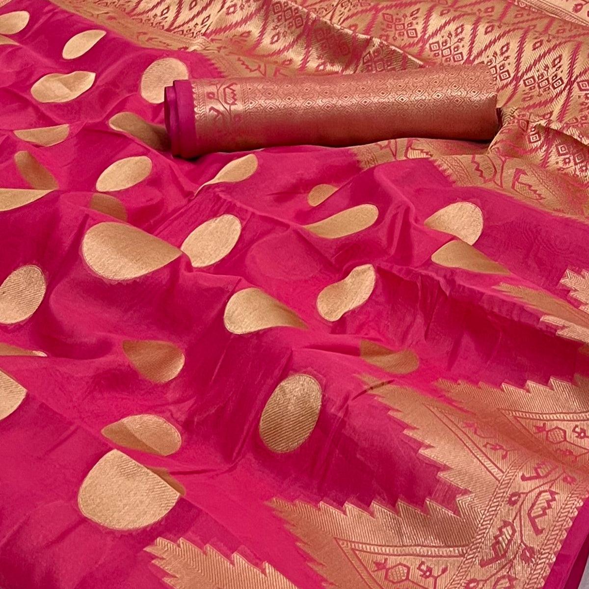 Peachmode Gajari Pink Woven Organza Saree – Women's - view 2