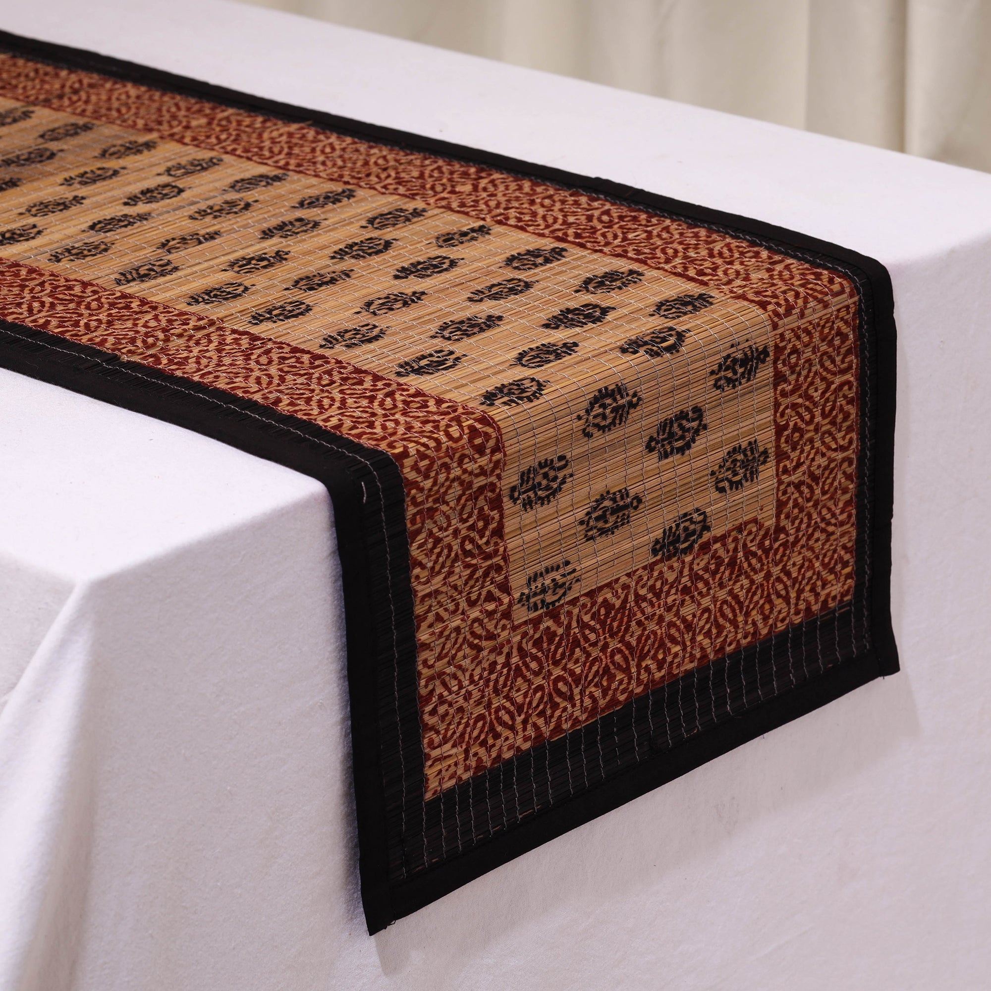 BAGH PRINTS BY MOHAMMED BILAL KHATRI Beige - Natural Bamboo Bagh Block Printed Dining Table Runner 25