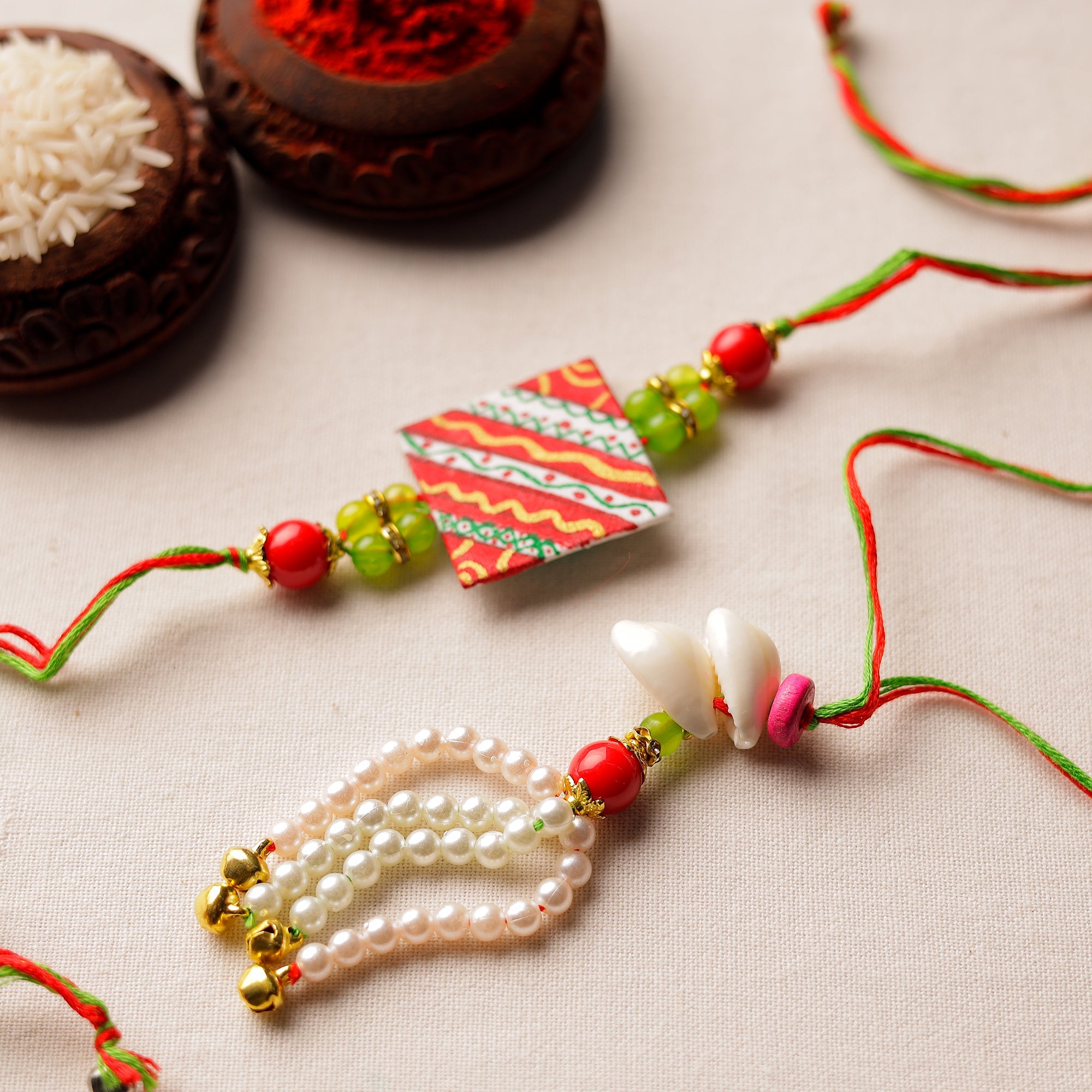 KHUSHBASH - HAPPY LOOM OF EAST Bishnupur Handpainted Fabric Rakhi & Lumba Set 02 - view 2