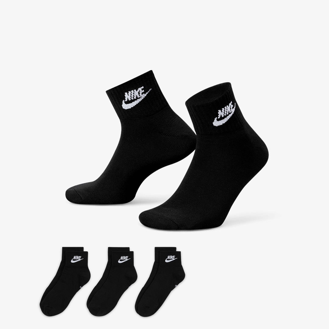 Nike | EVERYDAY ESSENTIAL ANKLE SOCKS (3PAIRS) { BLACK/WHITE - view 2