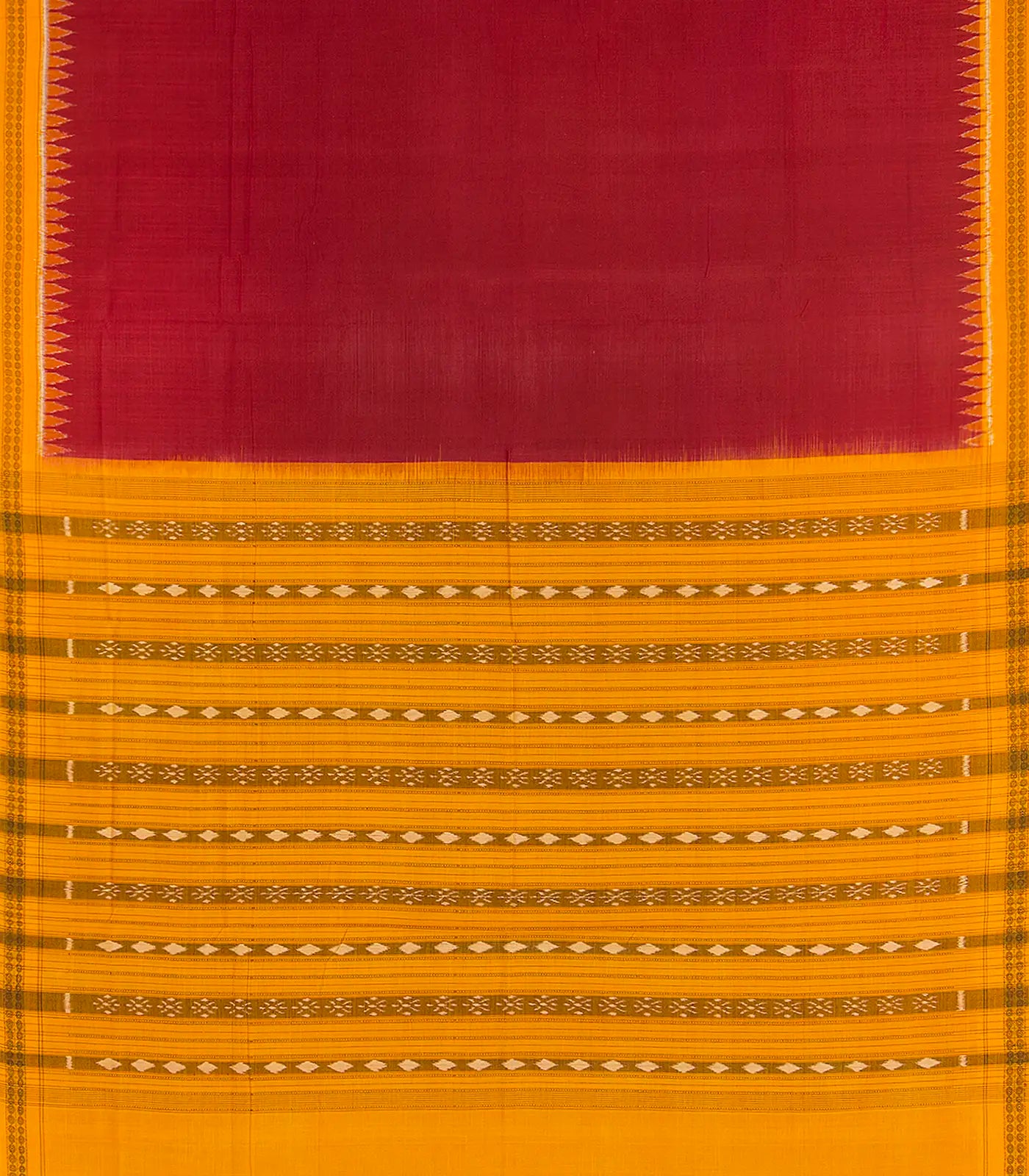 RmKV Crimson Handloom Orissa Cotton Saree With Mustard Temple Border-Crimson - view 2