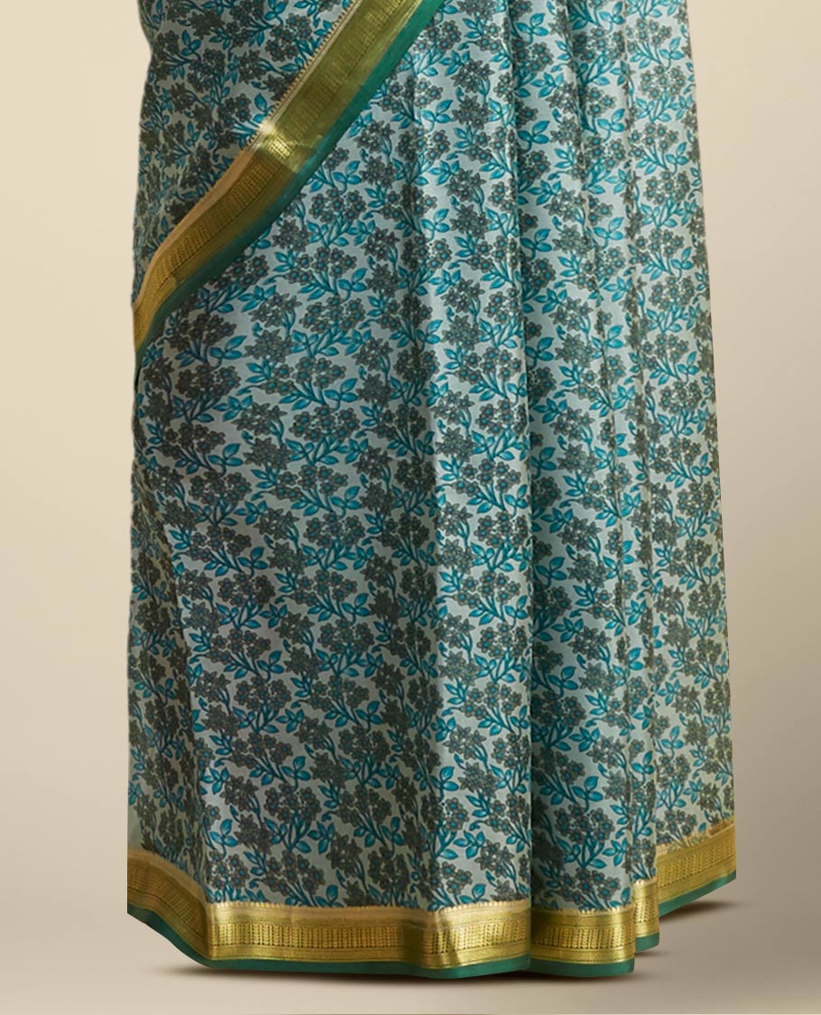 Pothys Green floral printed silk saree with contrast zari border - view 3