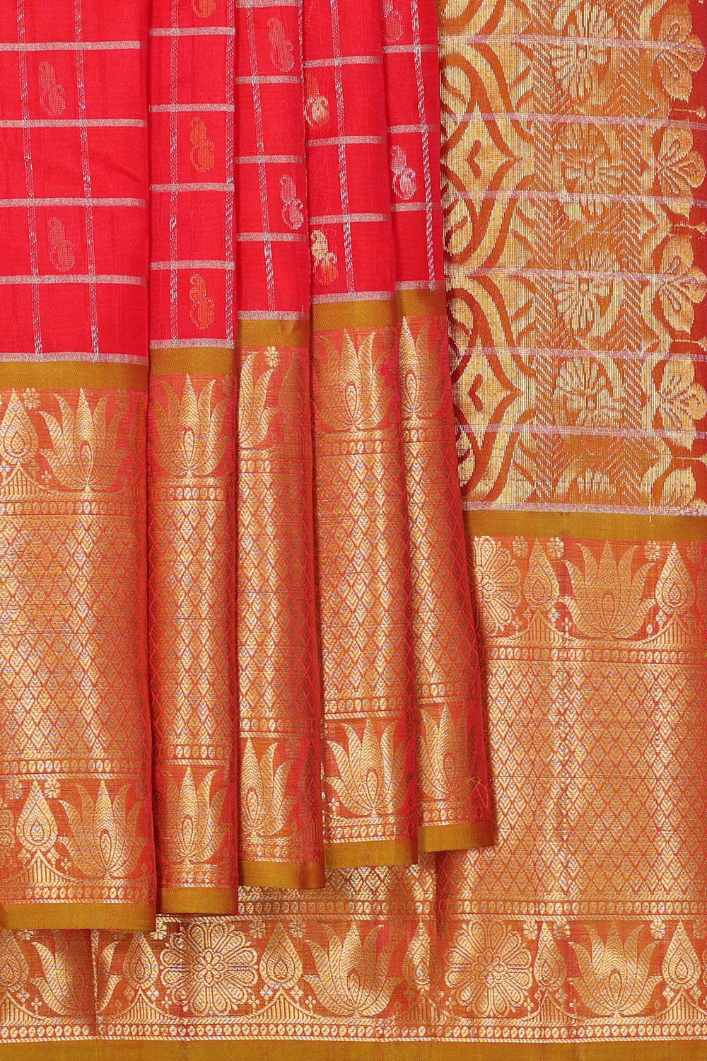 Kalanjali Kanchipattu Bright Red Brocade Saree