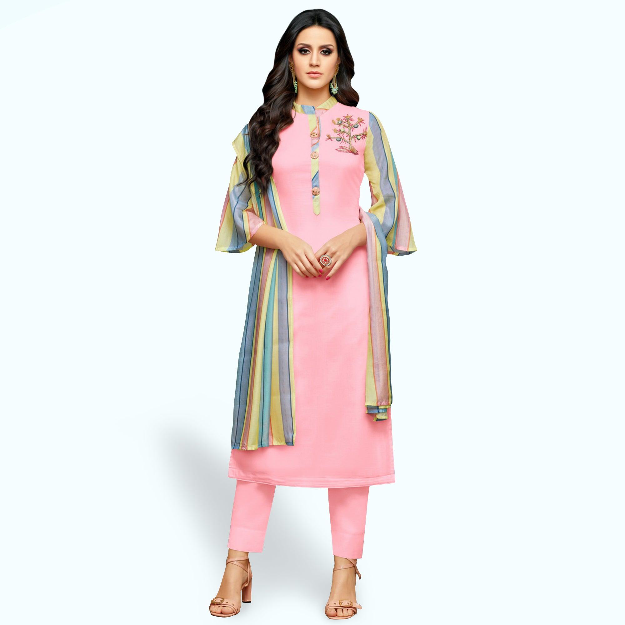 Peachmode Glorious Pink Colored Party Wear Cotton Silk Salwar Suit