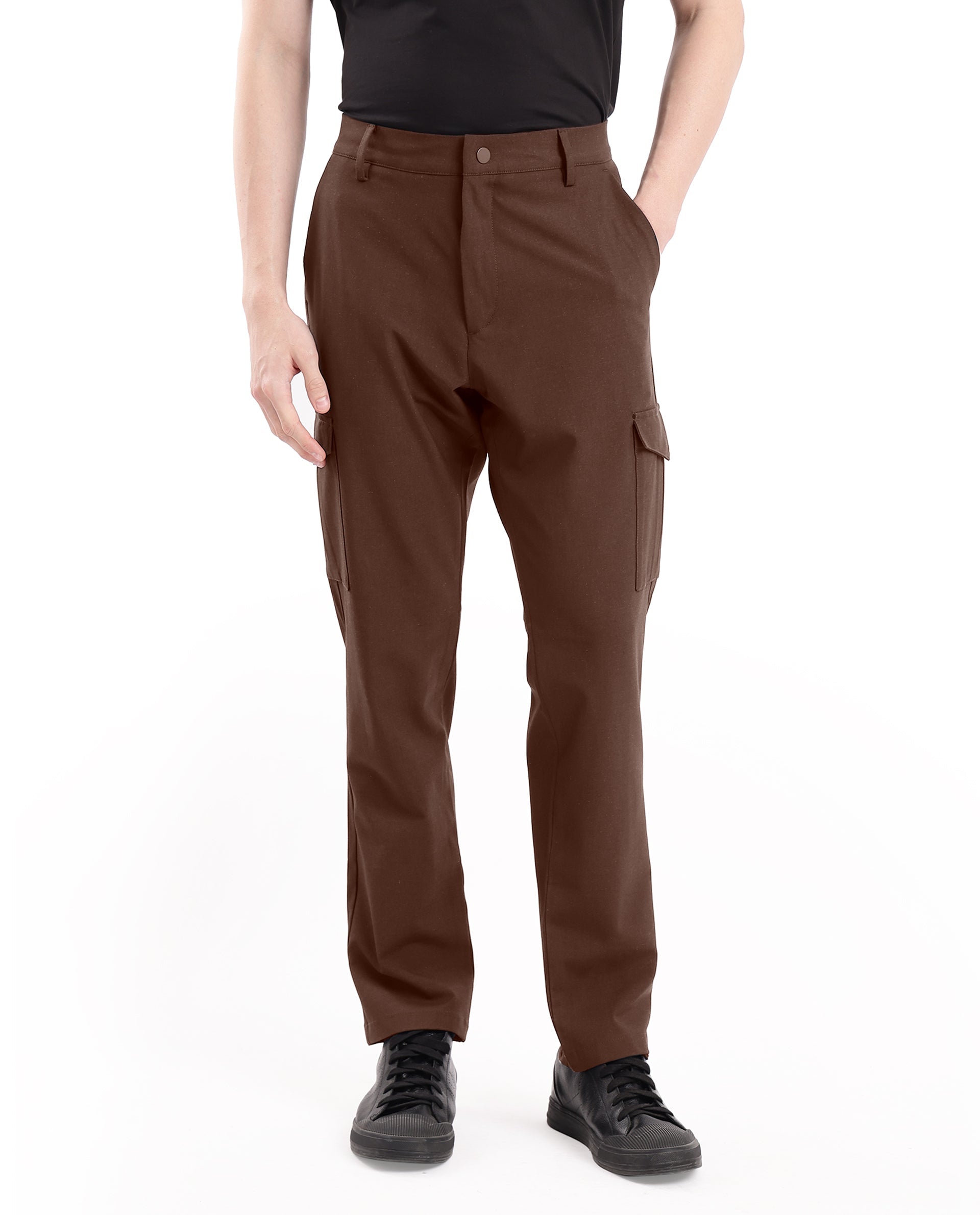 Rare Rabbit Men Traco Dark Brown Button And Zip Closure Plain Trouser
