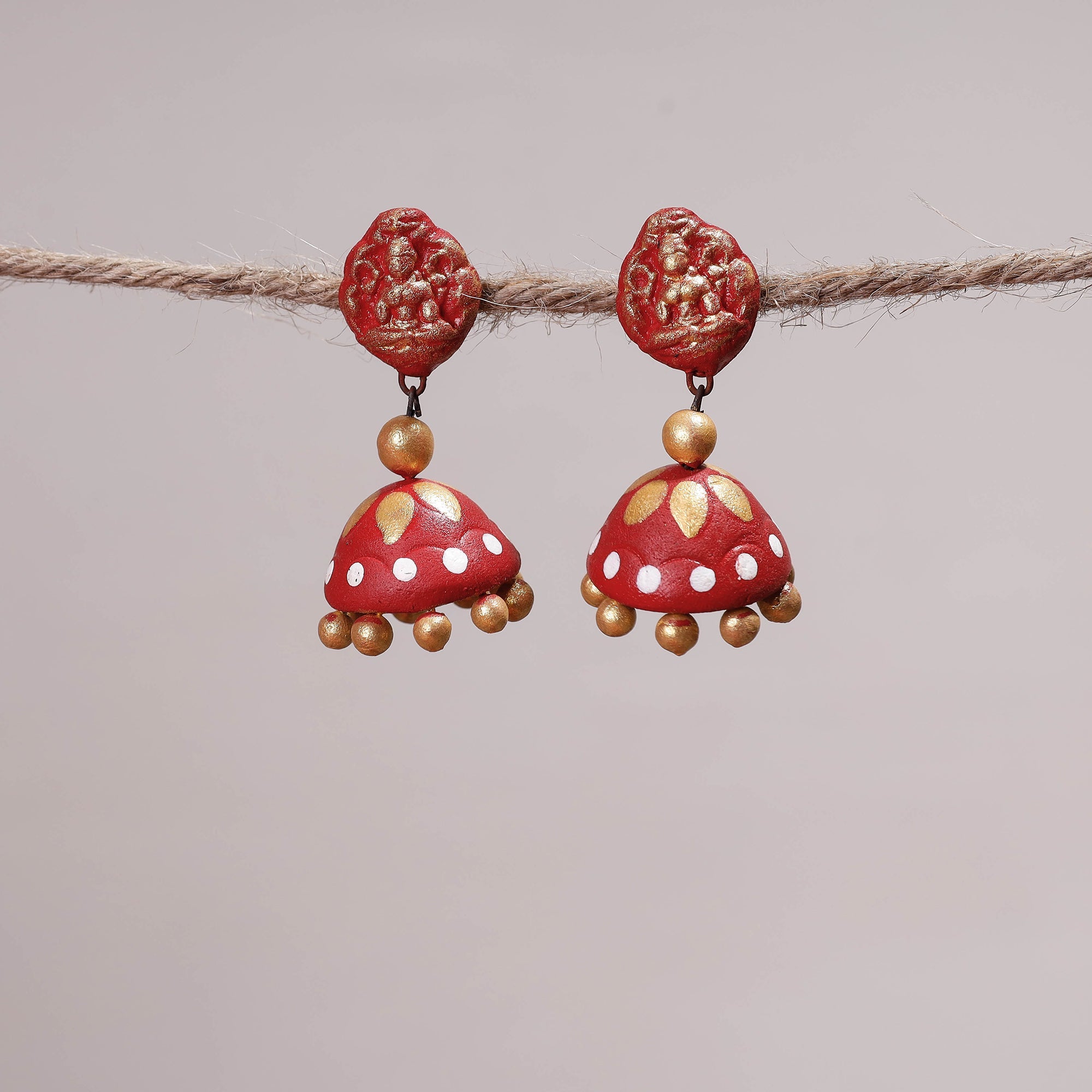 KHUSHBASH - HAPPY LOOM OF EAST Bishnupur Handpainted Terracotta Earrings