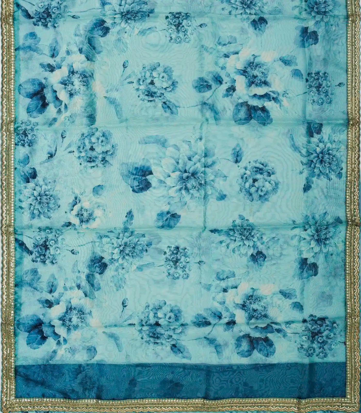 RmKV Turquoise Woven Organza Printed Saree With Embroidered Border - view 5