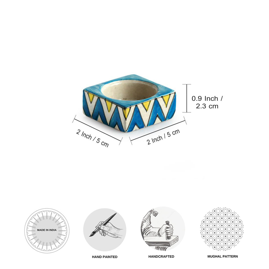 EXCLUSIVELANE 'Mughal Zig-Zag Jugnu' Handpainted Tea Light Holder (Set of 4, Ceramic) - view 4
