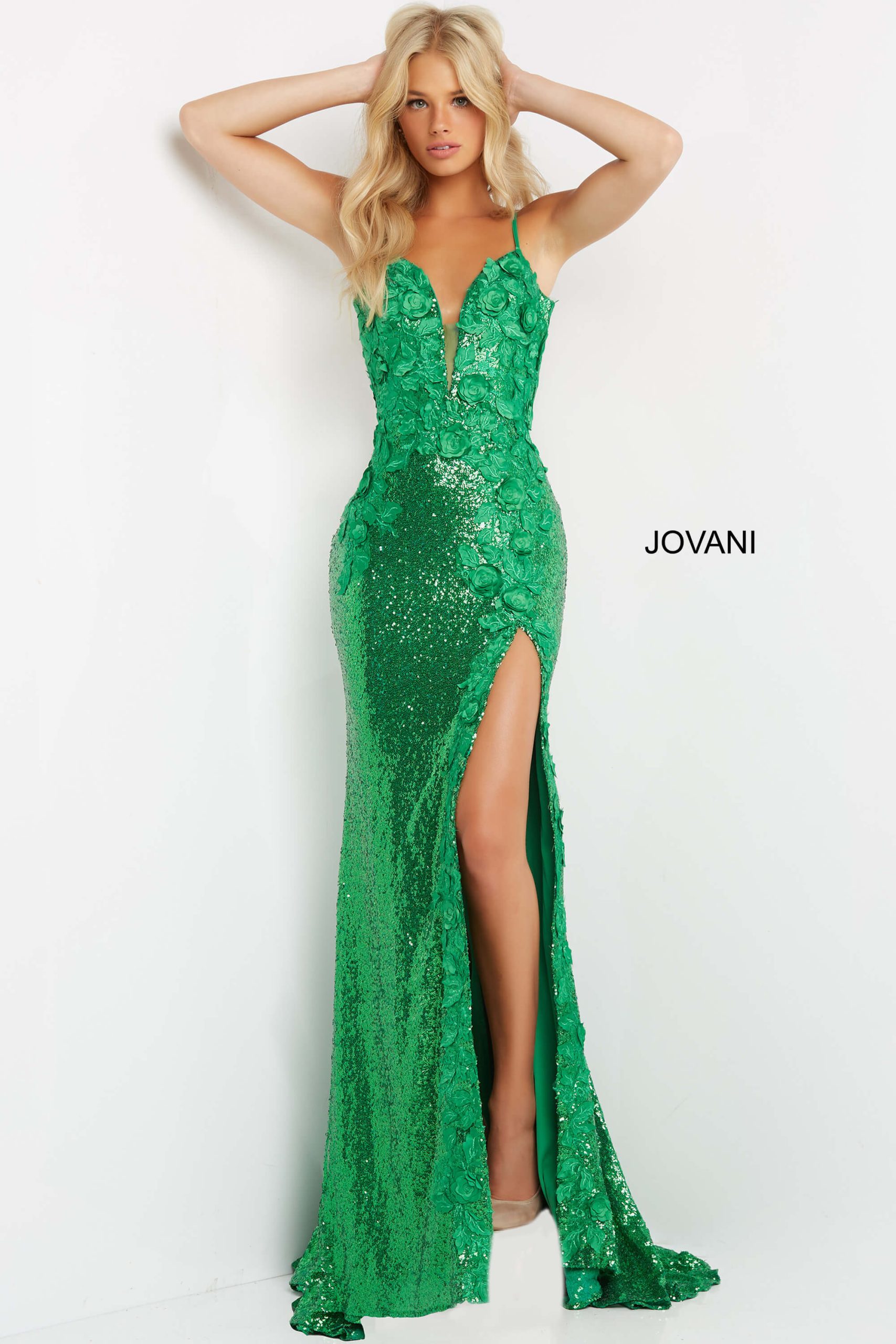 Sequin Fitted Sleeveless Slit Gown by Jovani 1012 - view 3