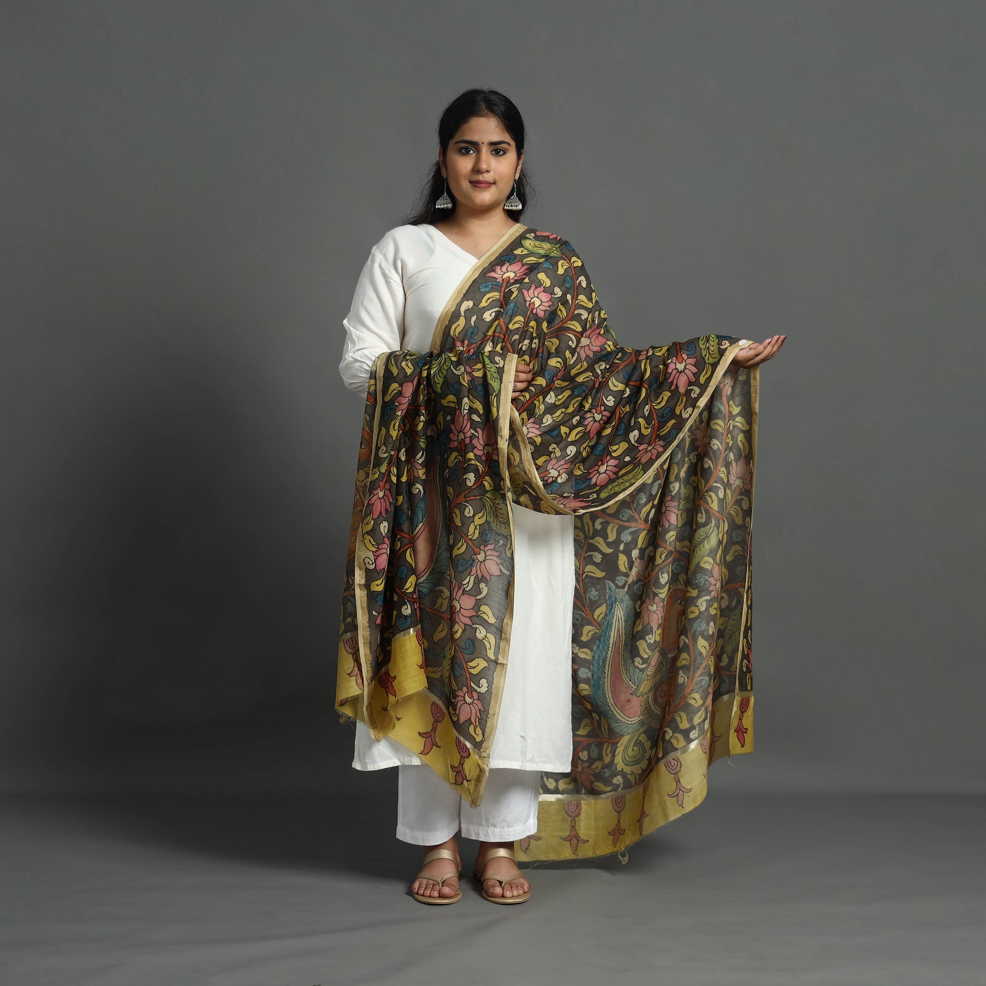 SOUTH KARGHA Brown - Chanderi Silk Handpainted Kalamkari Dupatta 07