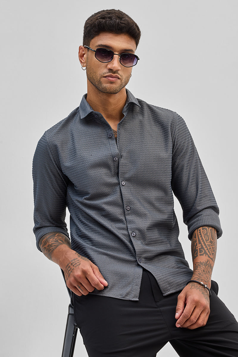 SNITCH Grey Self-Design Shirt