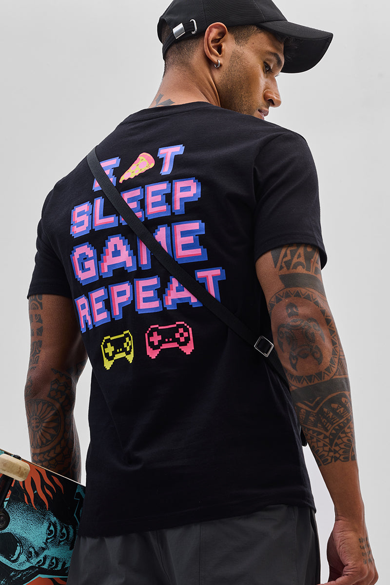 SNITCH Black Slim Fit T-Shirt