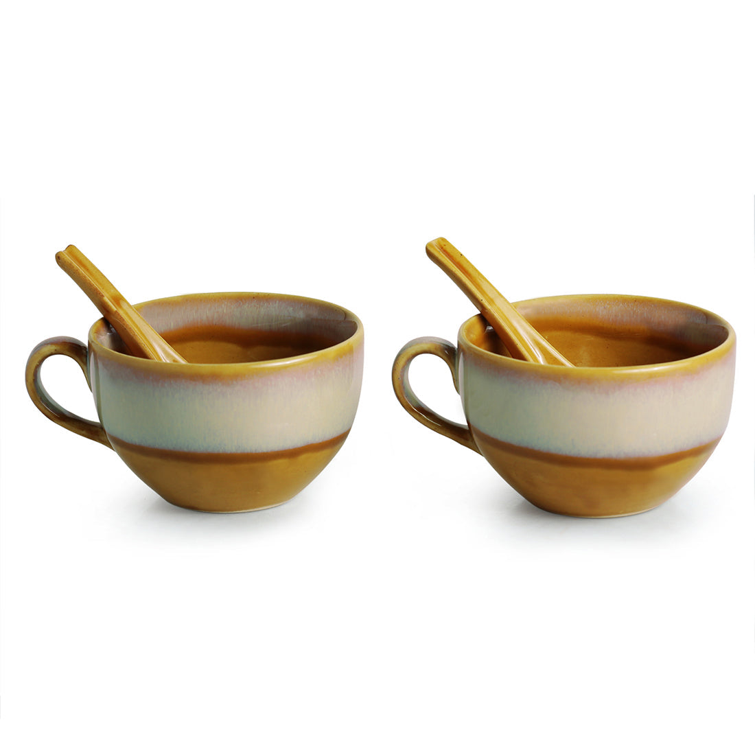 EXCLUSIVELANE 'The Eclipsed Two' Soup Bowls With Spoons Dual Glazed Studio Pottery In Ceramic (Set Of 2) - view 2