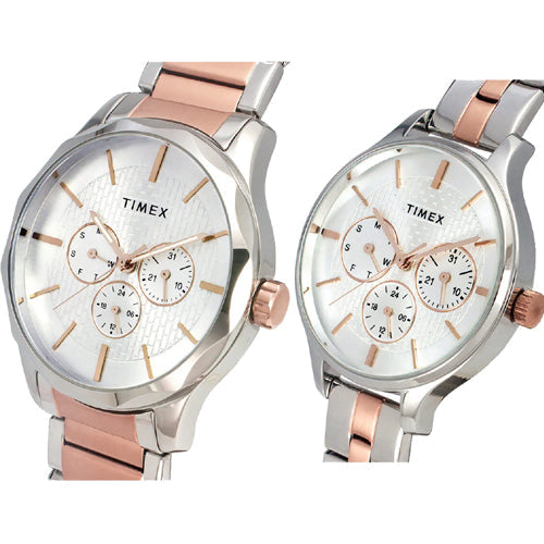 Timex Fashion Collection Premium Quality Multifunction Pair's Analog Silver Dial Coloured Quartz Watch, Round Dial with 44mm TW00PR291 - view 2