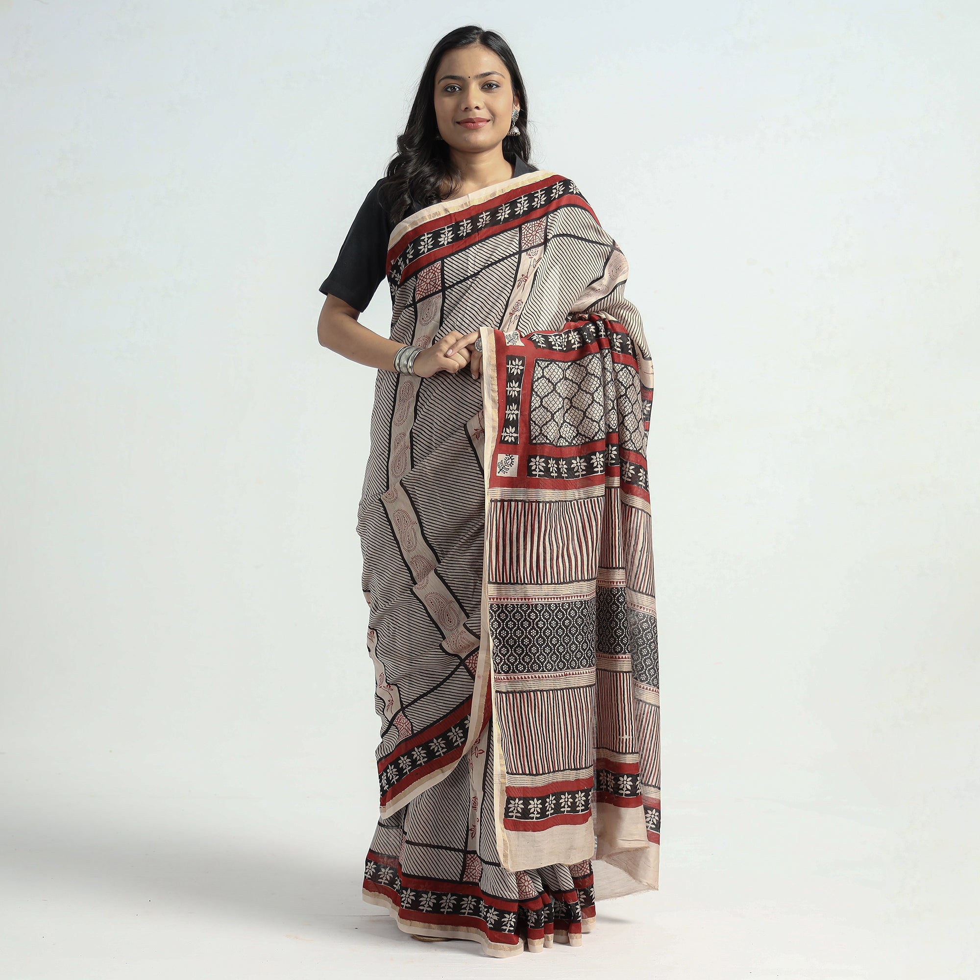 BAGH PRINTS BY MOHAMMED BILAL KHATRI Beige - Bagh Hand Block Printed Natural Dyed Chanderi Silk Saree